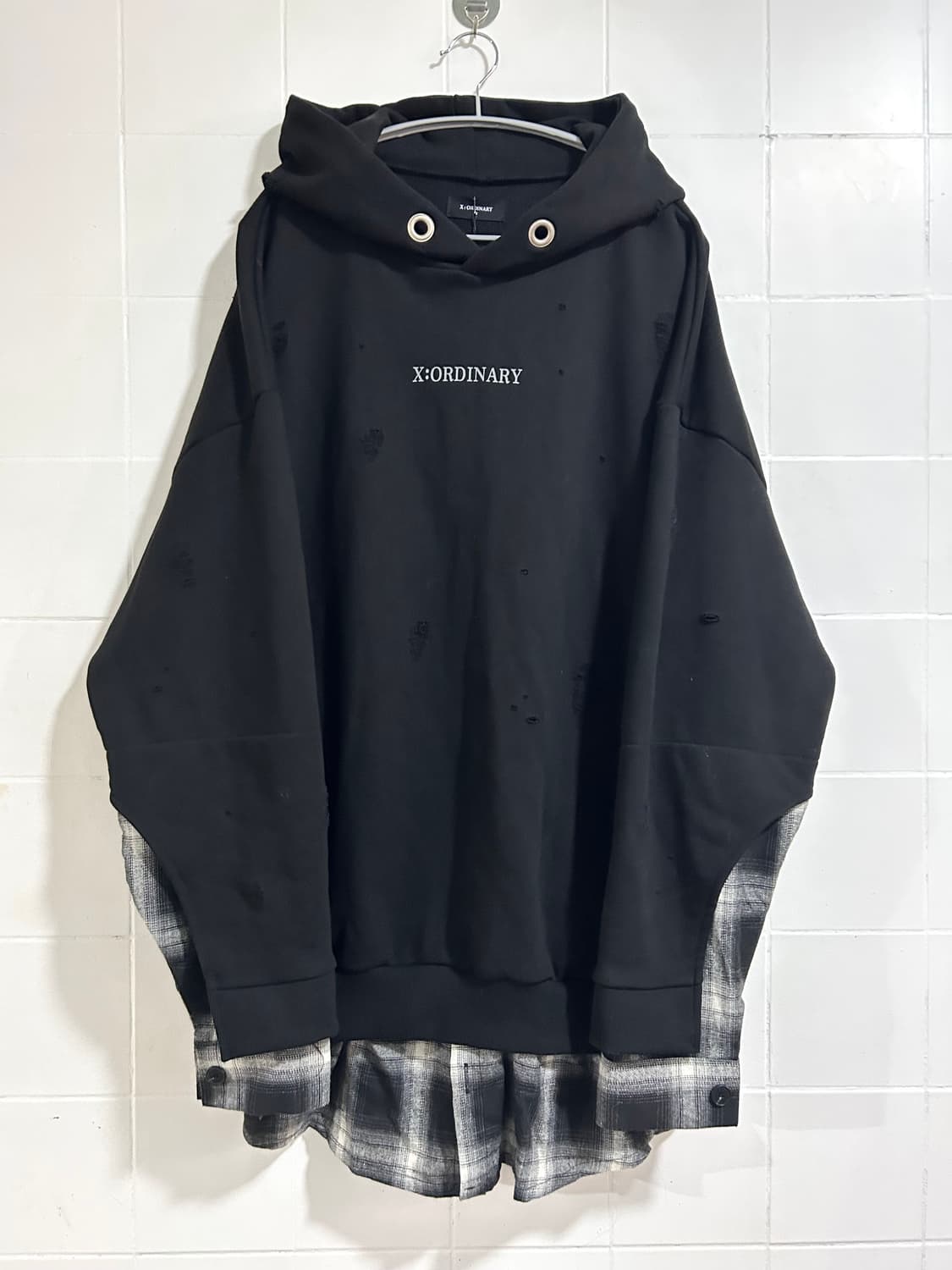 엑스오디너리 체크 레이어드 후드 상품이미지1
