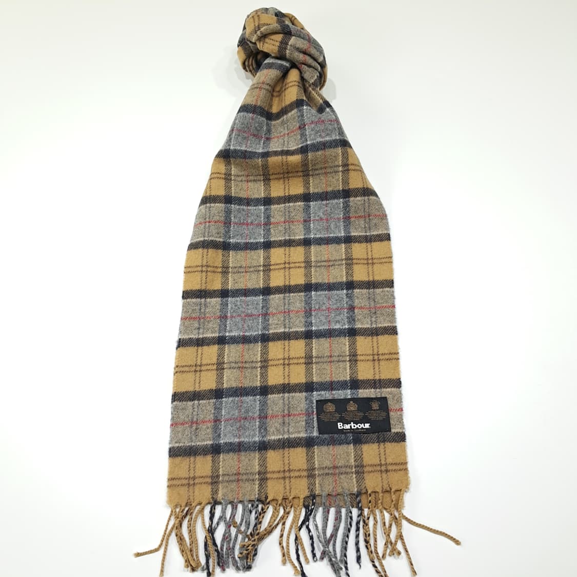 MX629 바버 90s 스코틀랜드판 울 타탄체크 머스타드 머플러 목도리 상품이미지1