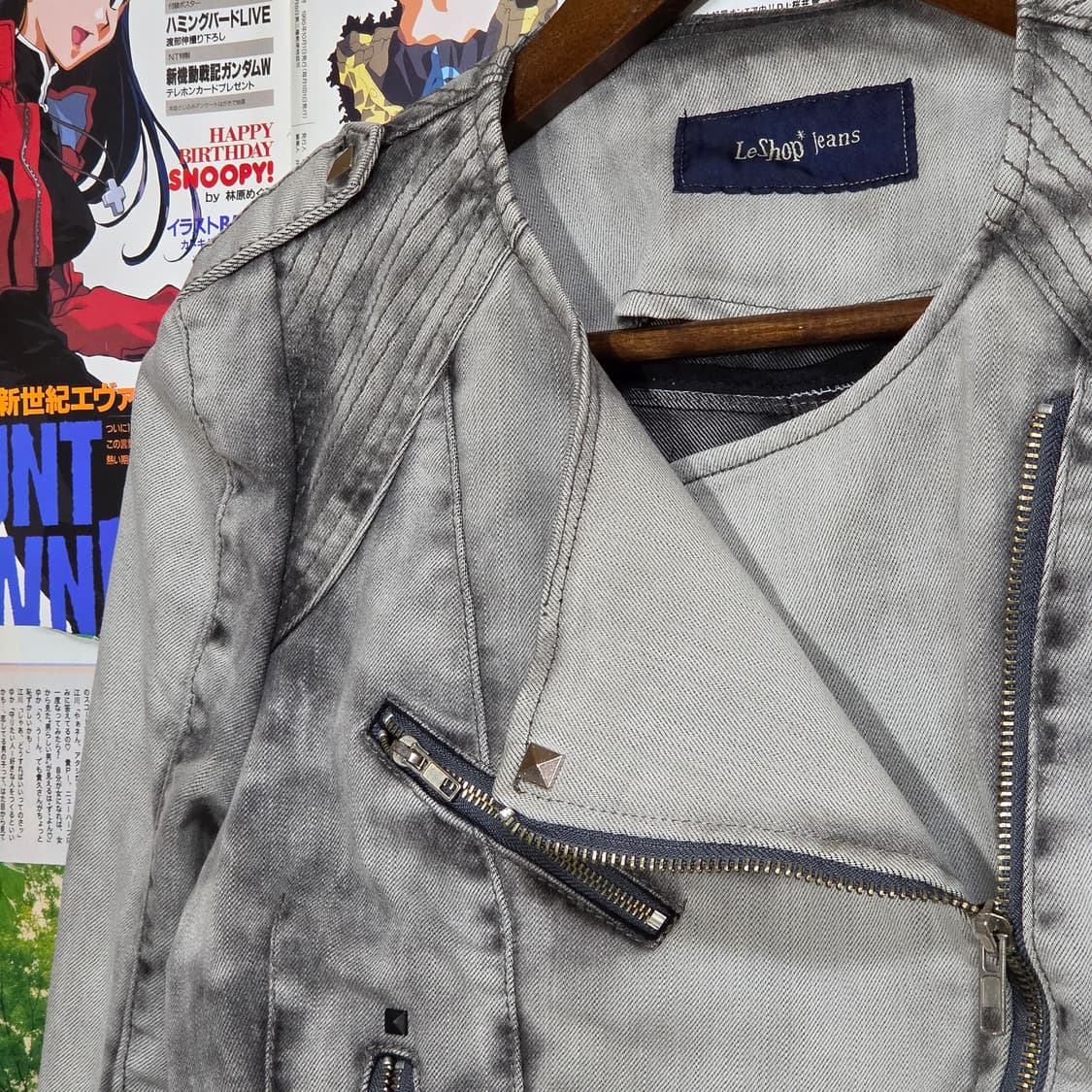 빈티지 펑크 그레이 워싱 코튼 슬림핏 바이커 자켓 상품이미지4