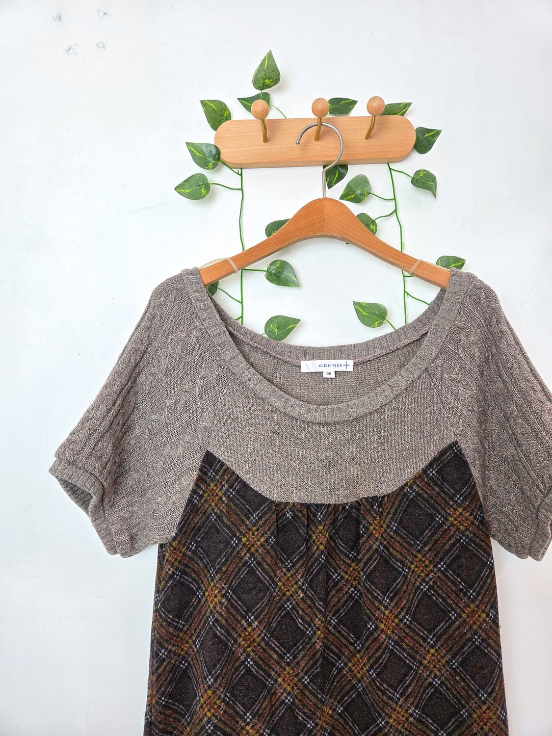 체크 반팔 니트 원피스 상품이미지2