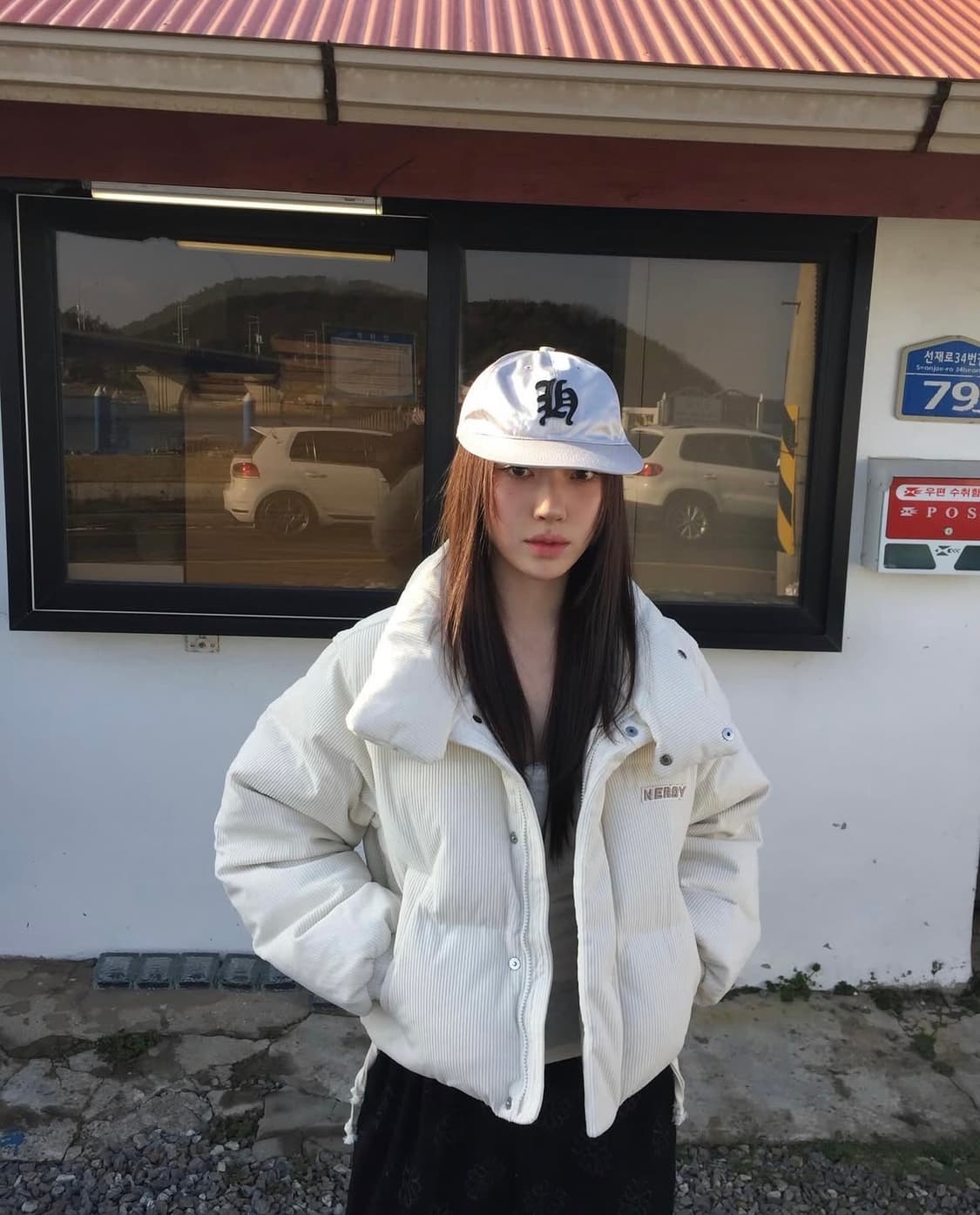 널디 nyd 우먼스 크롭 코듀로이 패딩 아이보리 s 상품이미지1