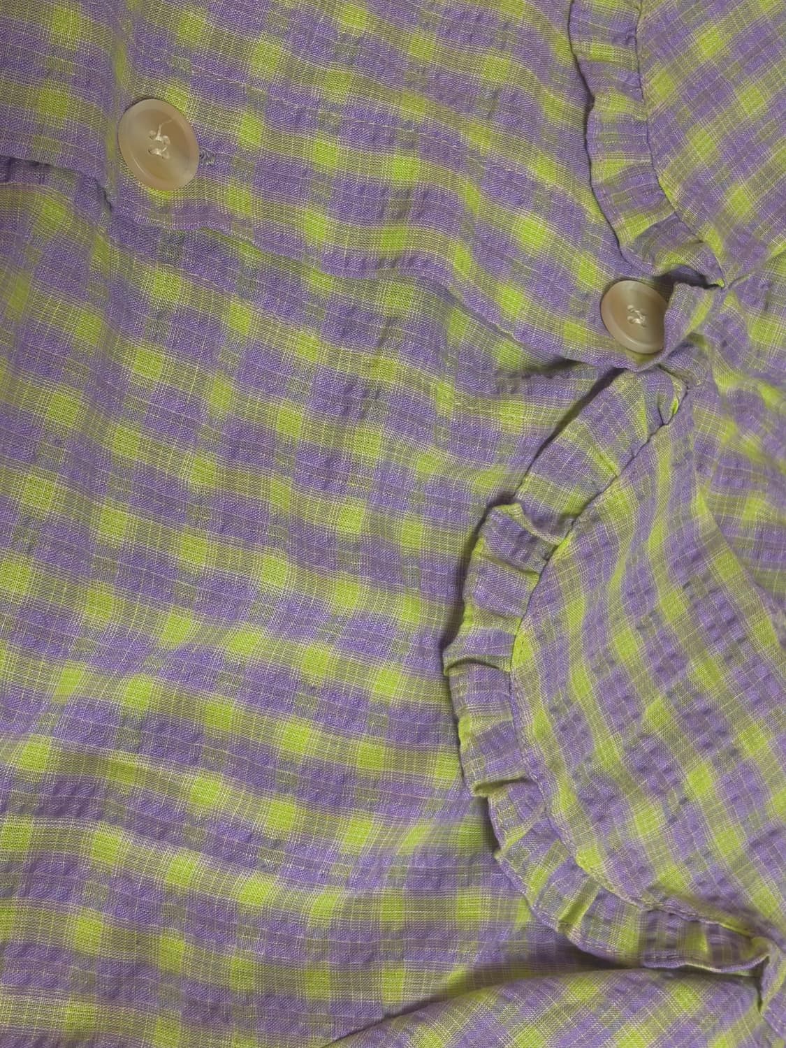 빈티지 연두+연보라 체크 블라우스 상품이미지2