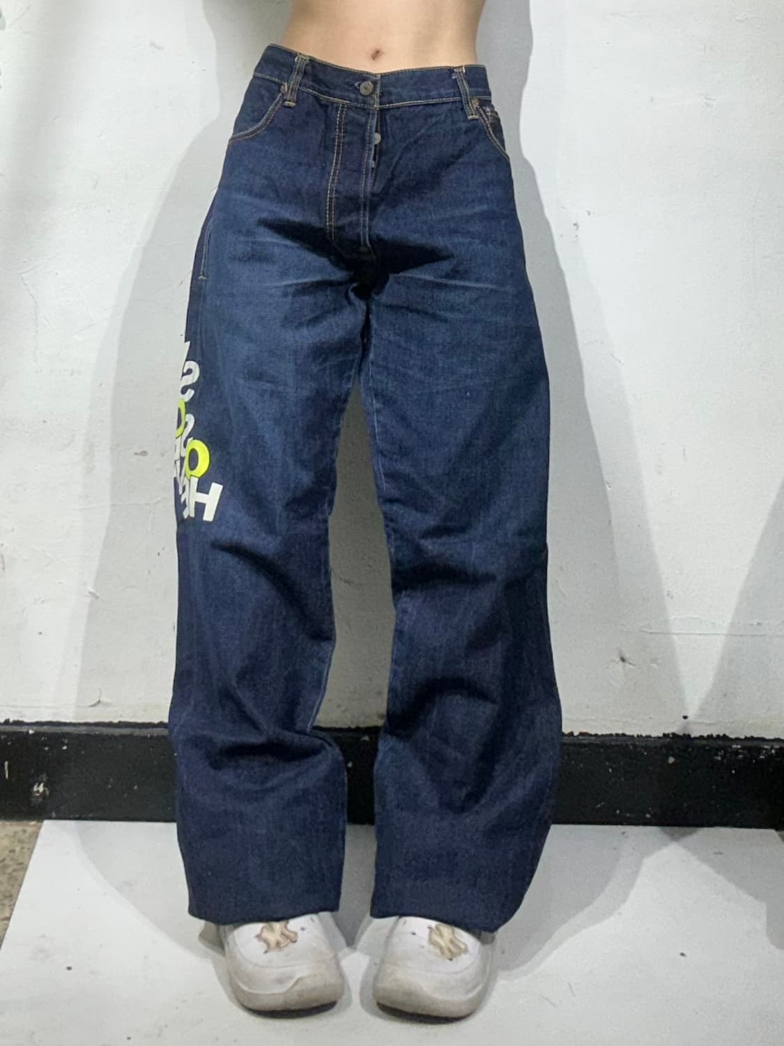 에비수 중청 극희귀 사이즈 사이드 프린팅 빅 데님 팬츠 청바지 상품이미지2
