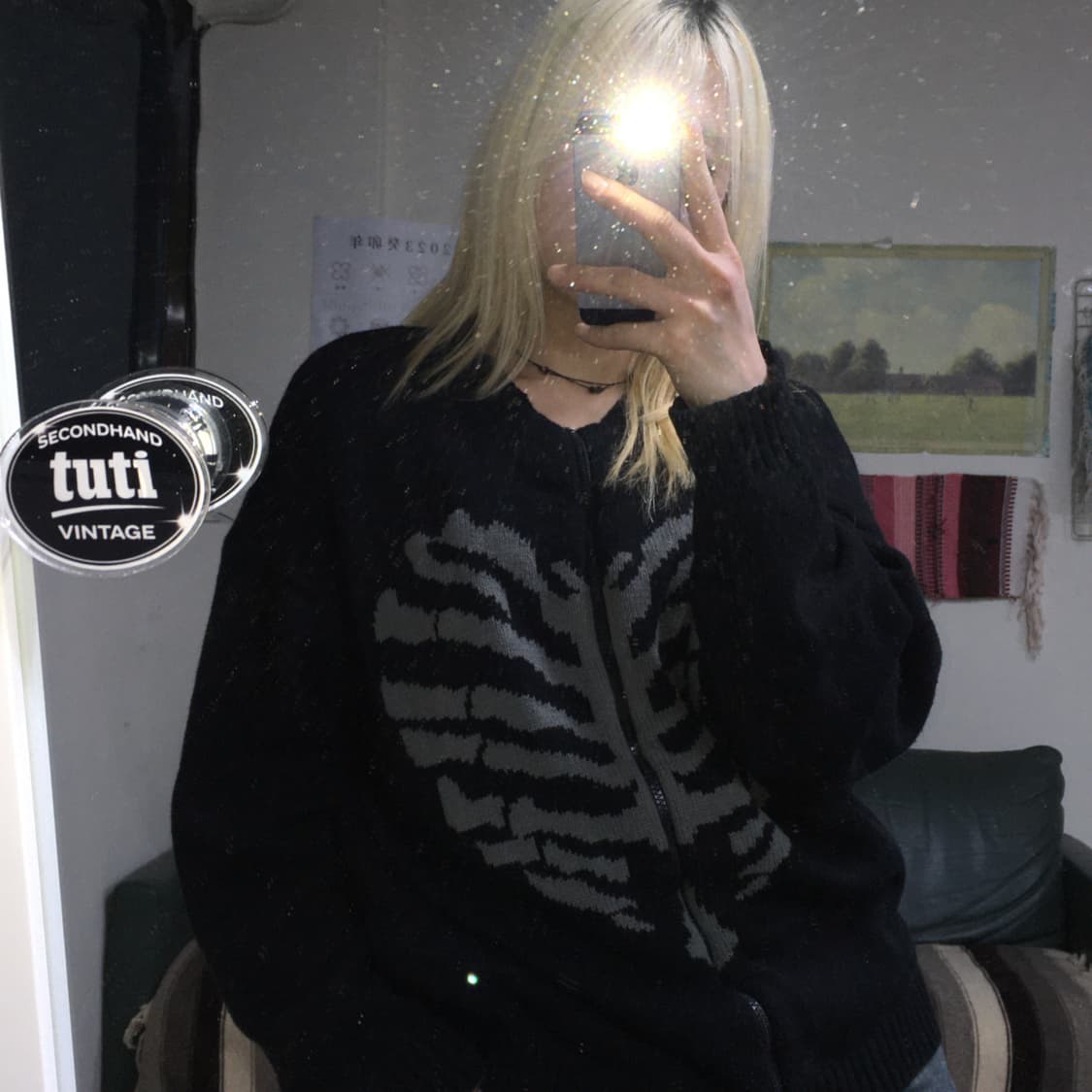 투티/0185 xtonz 니트 투웨이 집업 데미지 블랙 상품이미지1