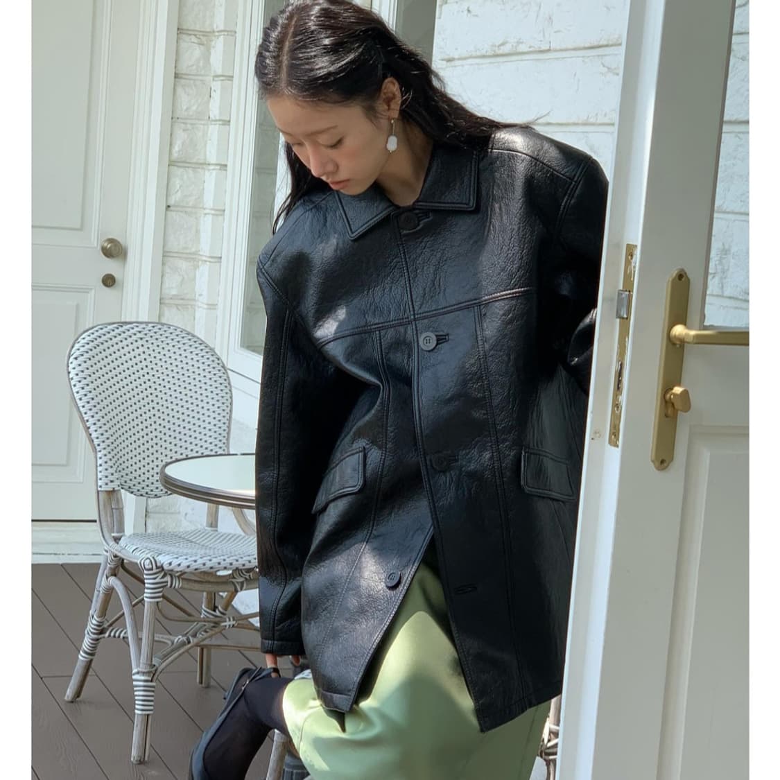 러브마이산타 아워 빈티지 레더 하프 자켓 레더 자켓 가죽 자켓 상품이미지1