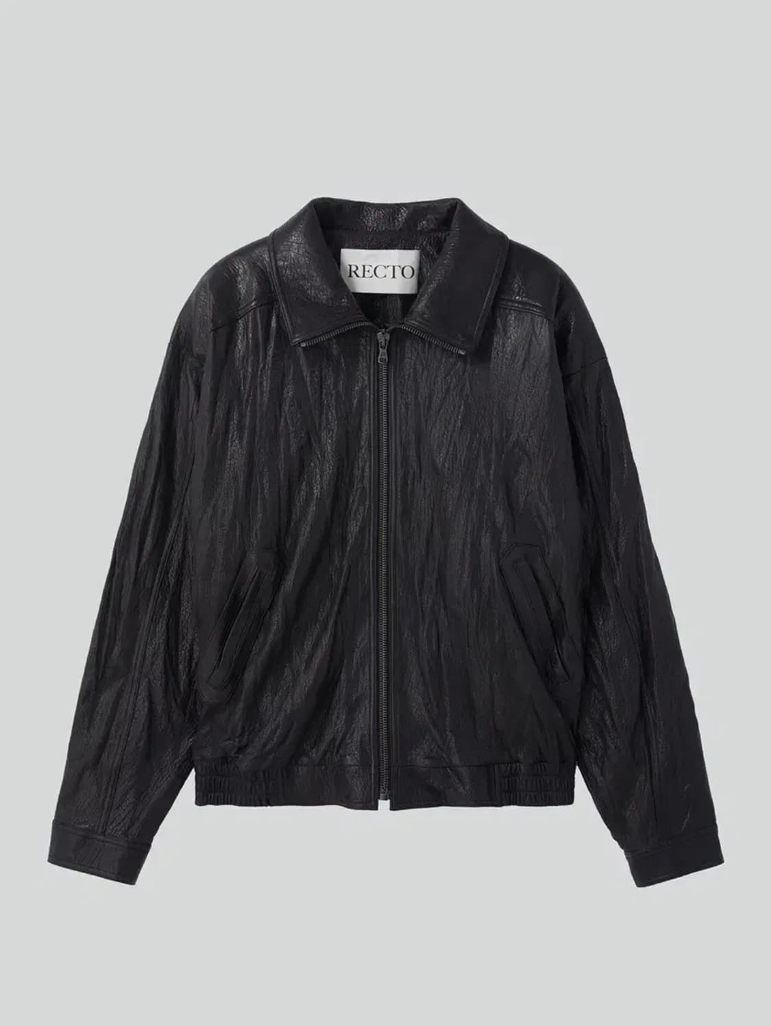 [M] 렉토 하이넥 크링클 레더 가죽 점퍼 자켓 블랙 상품이미지1