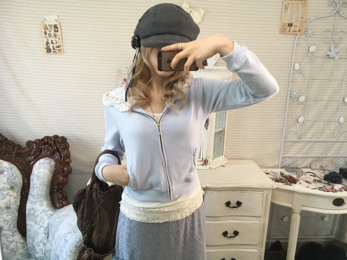 jpn vintage sora lace hood ribbon zip-up 상품이미지1