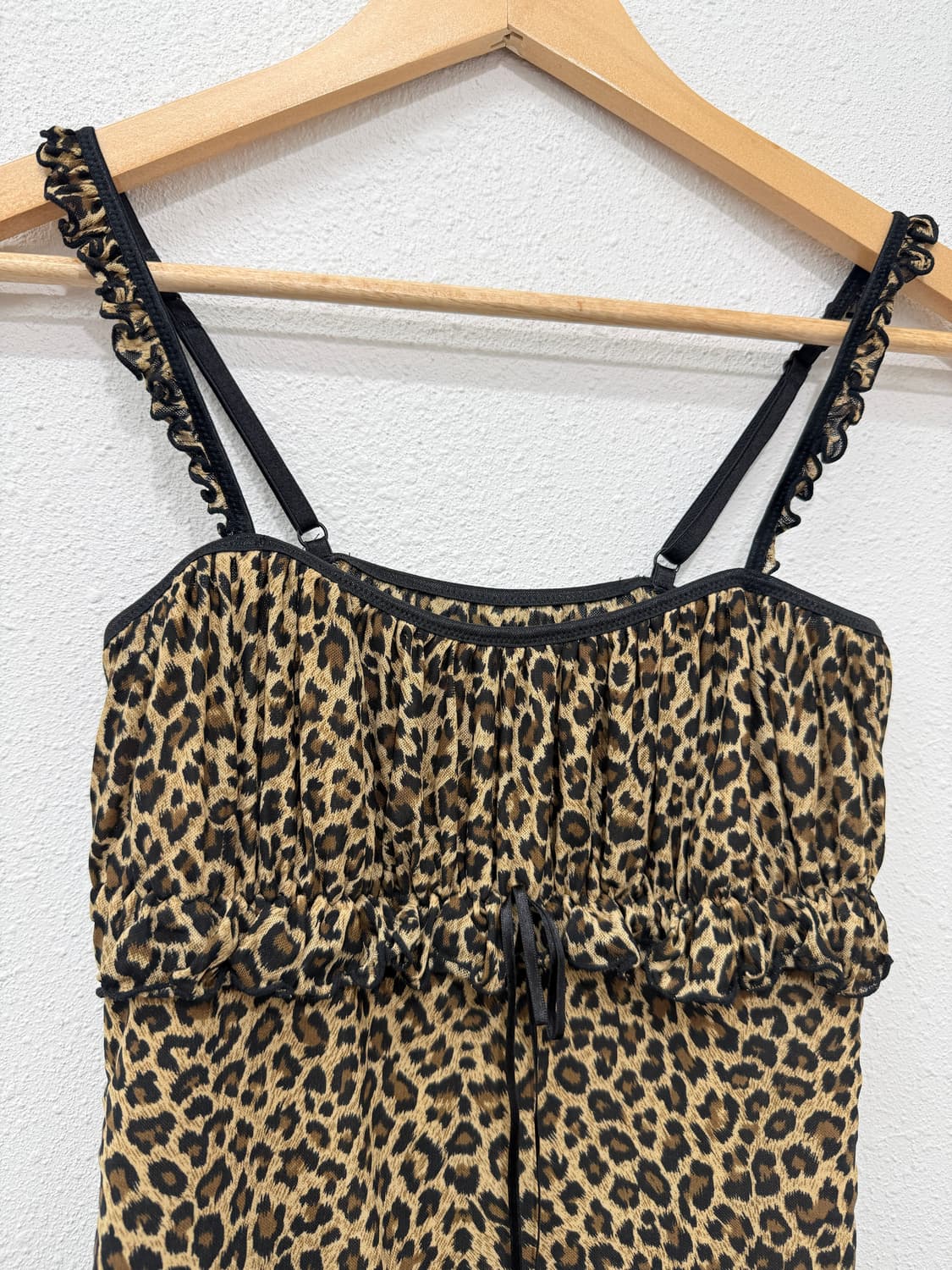 빈티지 갸루 프릴 호피 리본 슬리브리스 상품이미지5