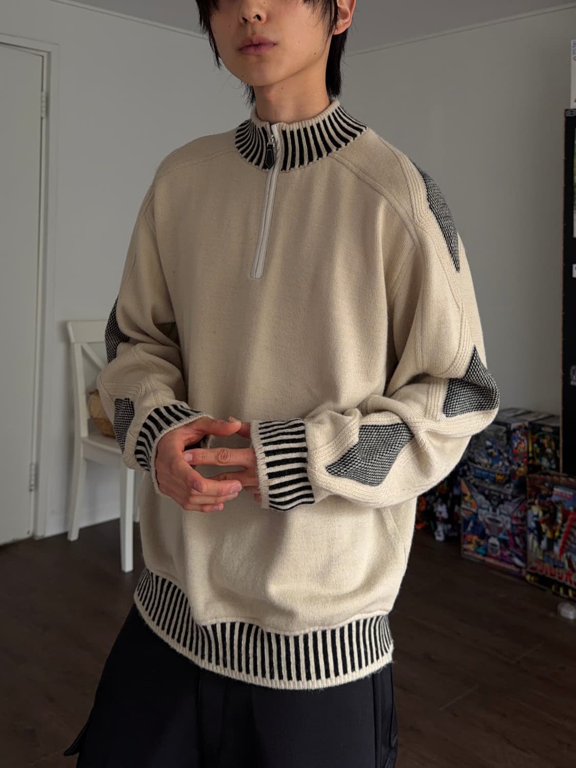 Gellaneurope 콘트라스트 하프 집업 니트 상품이미지5