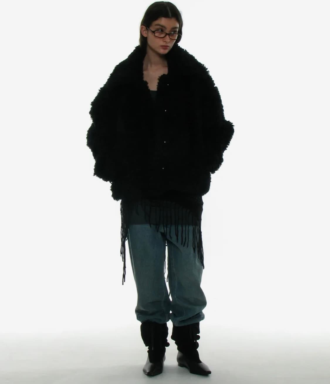 파르티멘토 우먼 와이드 카라 플러피 코트 퍼자켓 블랙 상품이미지2