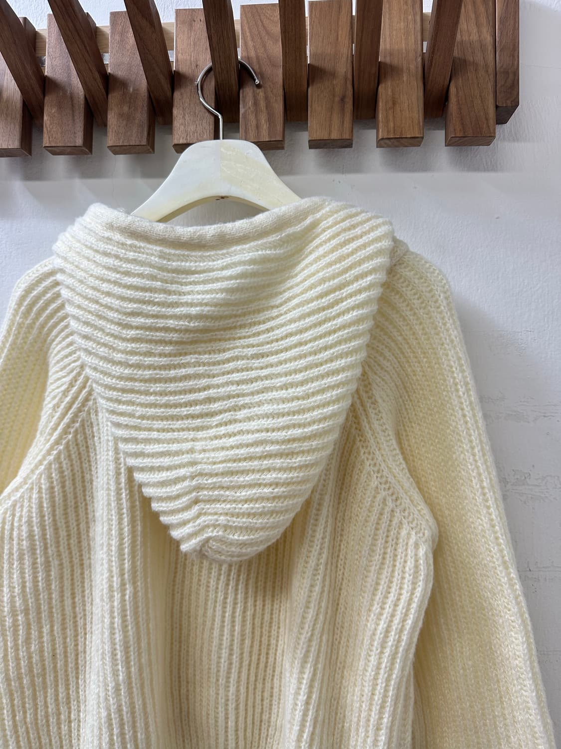 일본빈티지 크림 리브드 니트 후드 집업  상품이미지5