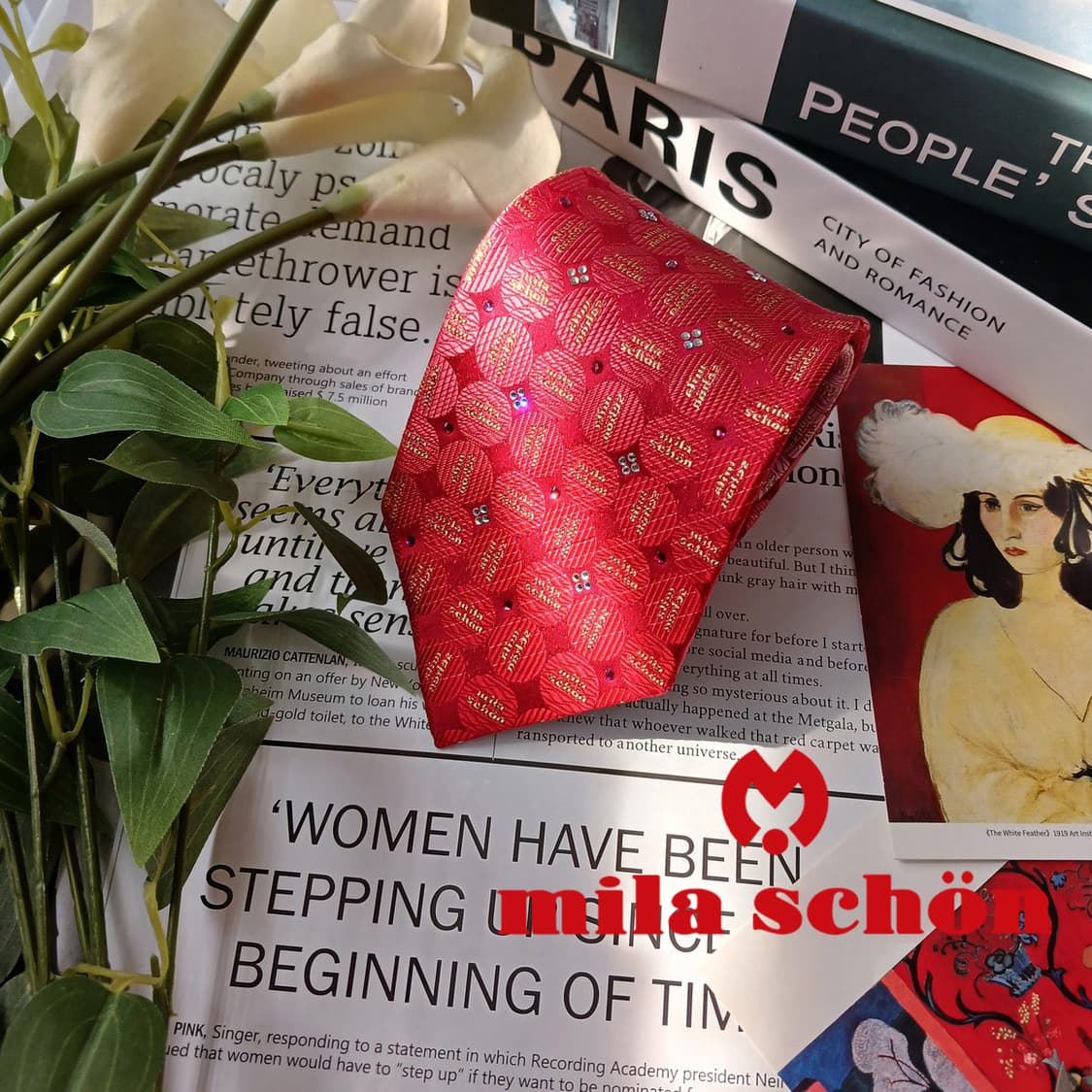 밀라숀 실크 레드 로고 패턴 넥타이 9cm S~A+등급 E813 상품이미지2