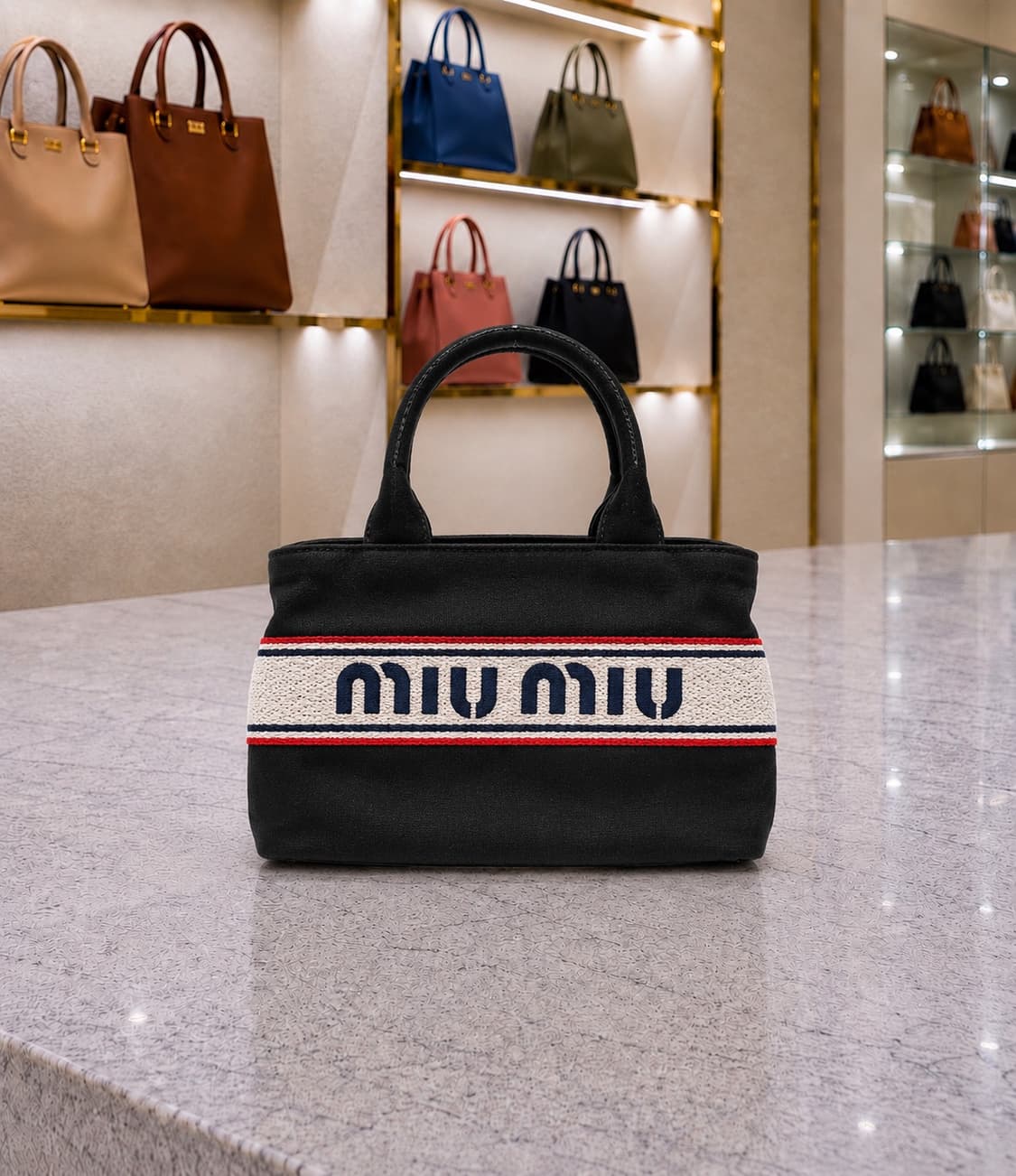 [A급] 미우미우 자수 로고 캔버스 토트백 판매합니다!!! 상품이미지2