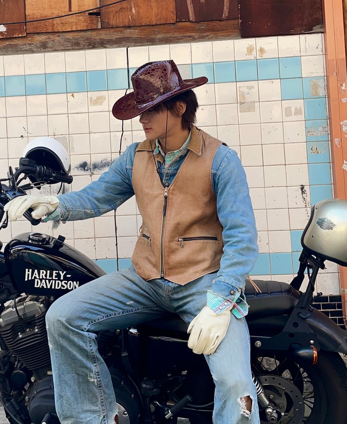 할리데이비슨 빅로고 웨스턴 레더 베스트 상품이미지2