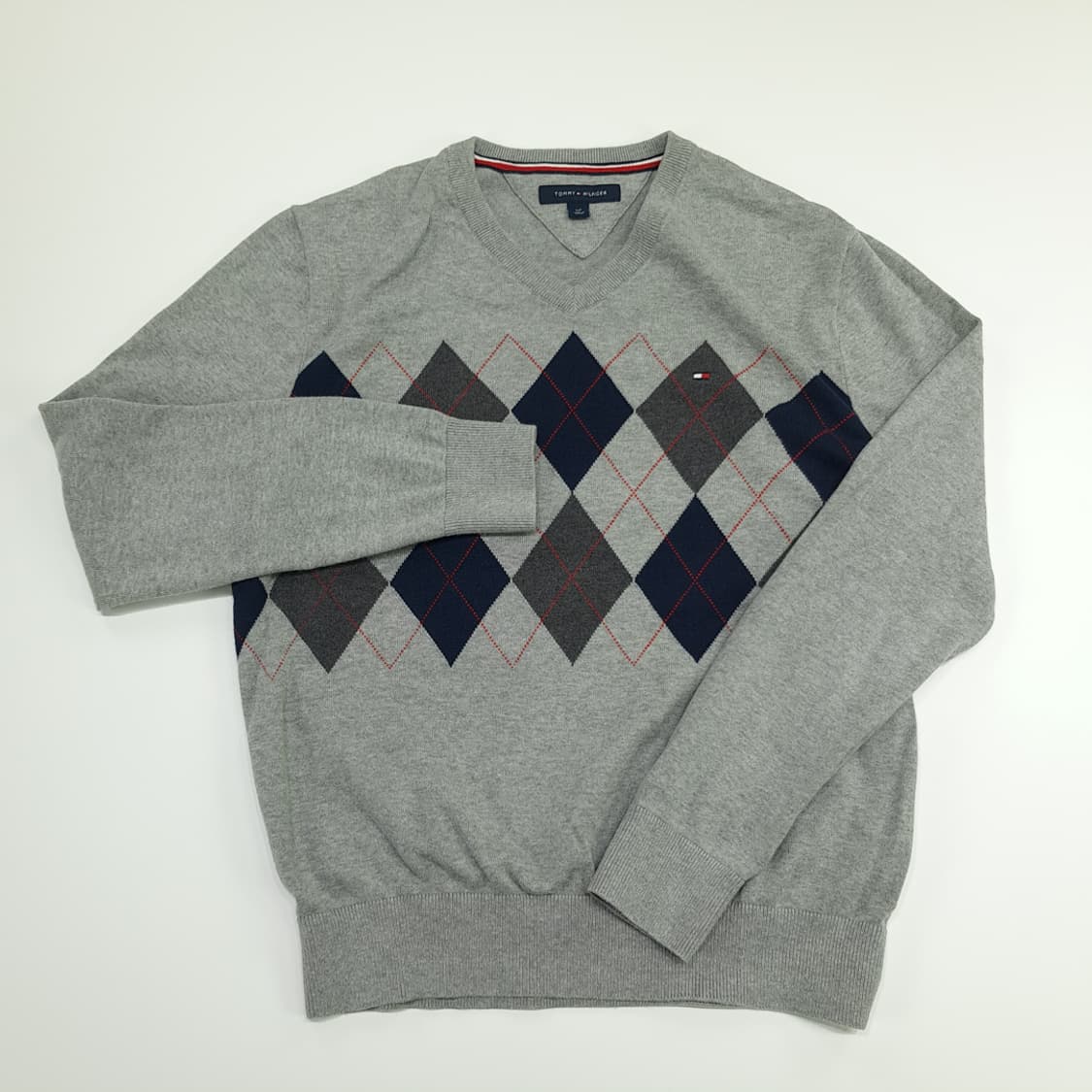 CN705 S 타미힐피거 그레이 아가일 V넥 니트 스웨터 상품이미지2