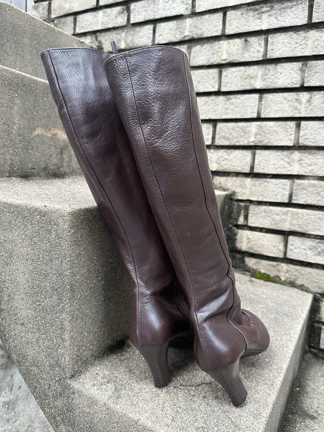 VIntage Brown Shirring Mid-Heel Boots 상품이미지8