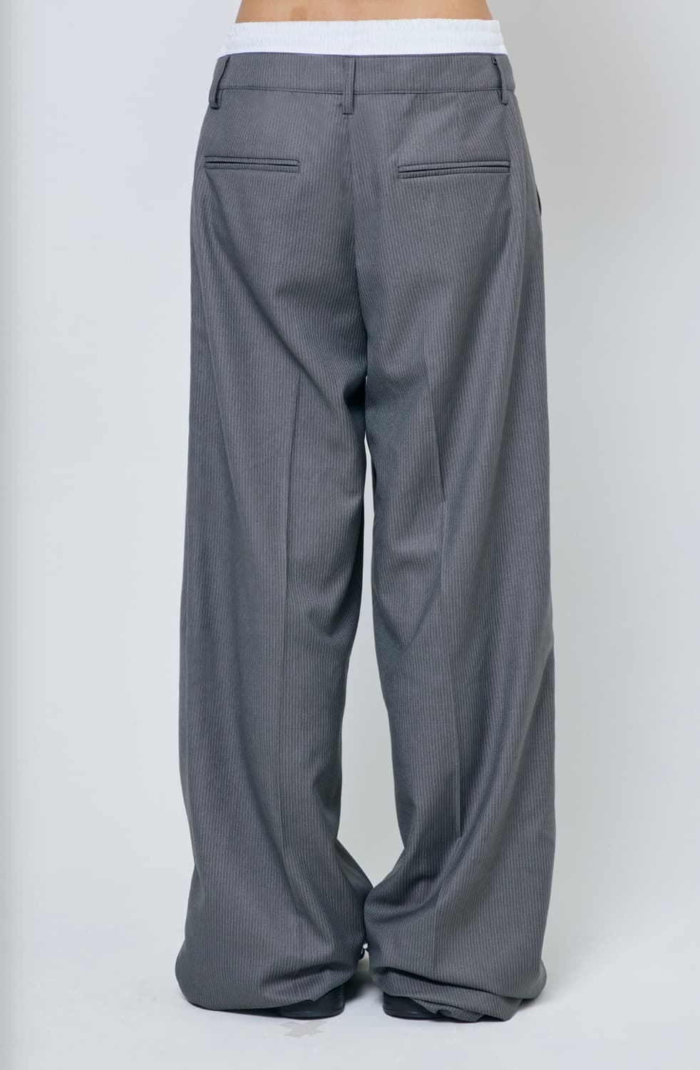 김미더영 레이어드 포멀 팬츠 그레이 와이드 슬랙스 스트라이프 상품이미지3