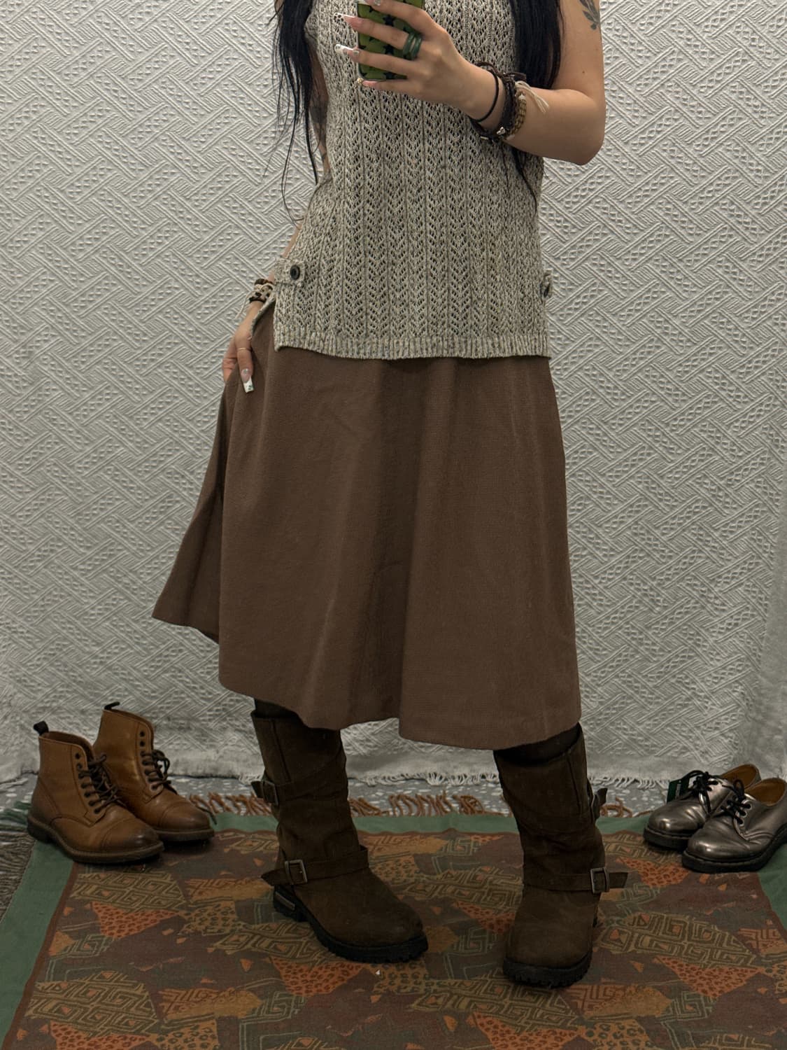 빈티지 코지 캐주얼 페미닌 플레어 울 미디스커트 K0144 상품이미지1