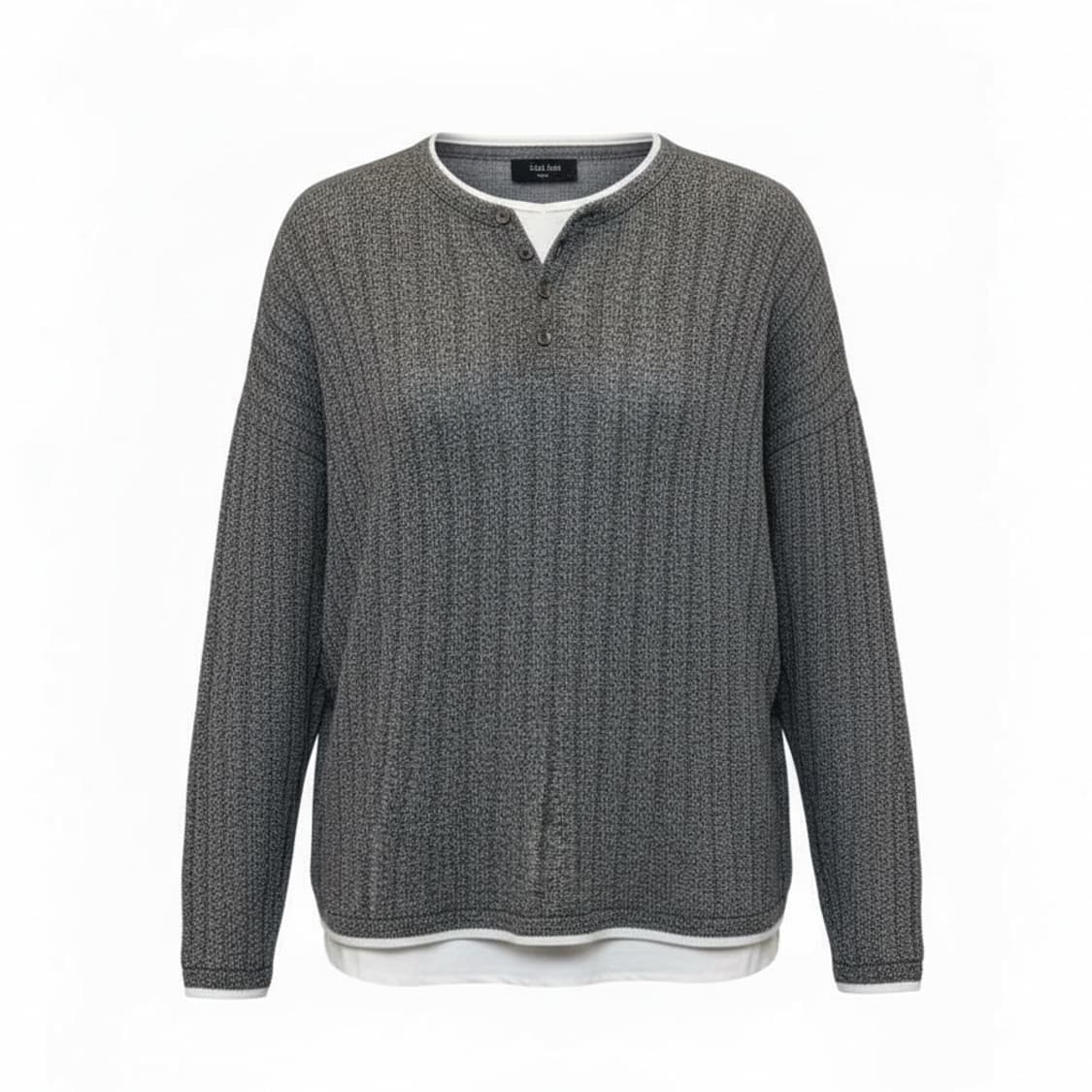 JPN VINTAGE 헨리넥 레이어드 긴팔 니트 미니멀버튼 디테일 그레이 상품이미지1