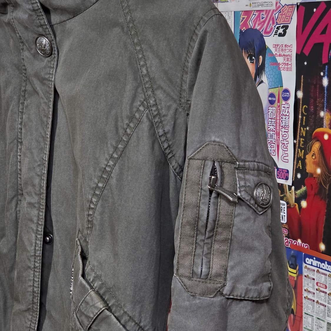 버커루 Y2K 카키 라쿤 퍼 패디드 점퍼 상품이미지4