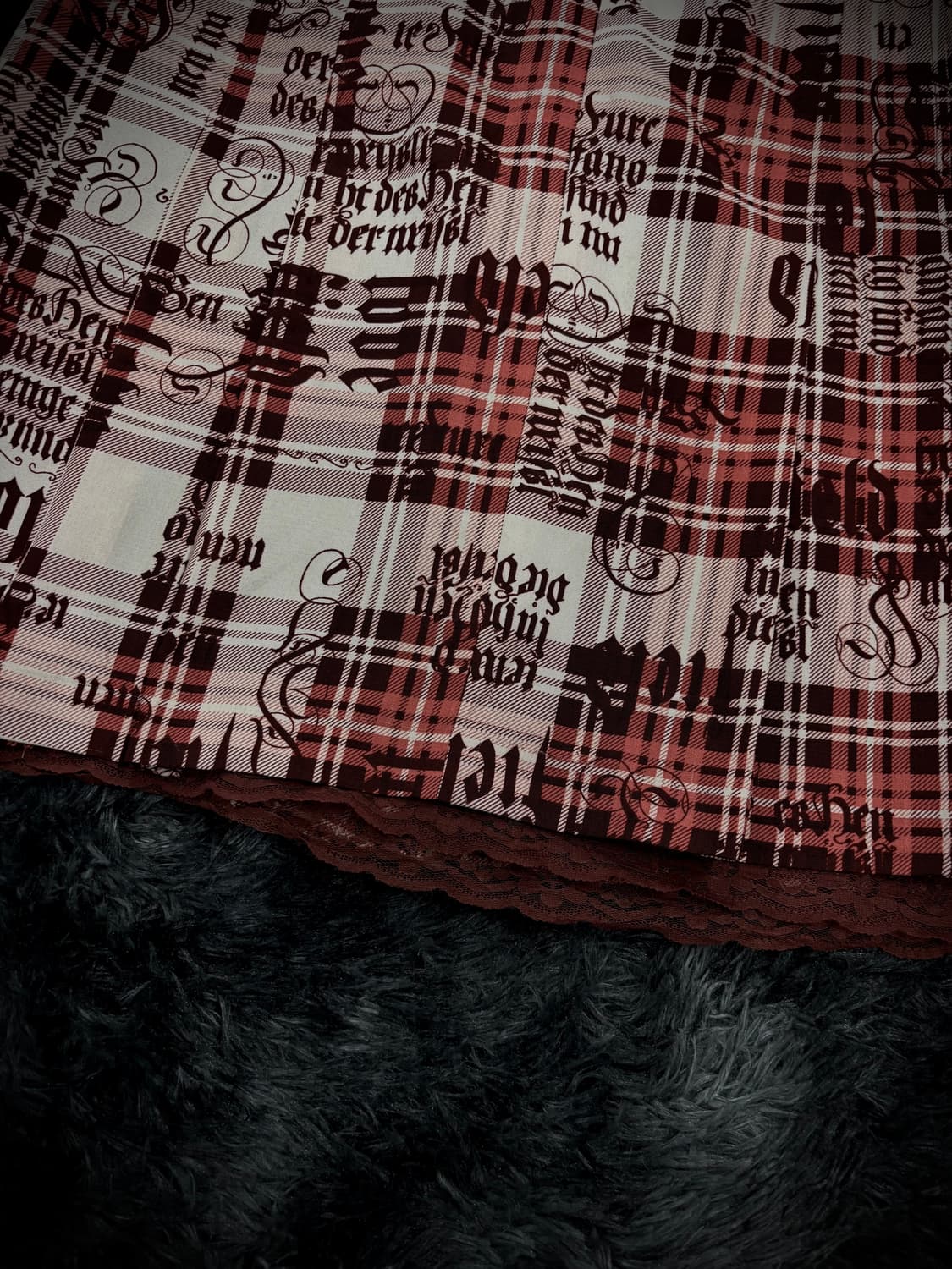 레드 체크 레터링 펑크 레이스플리츠 스커트 상품이미지7