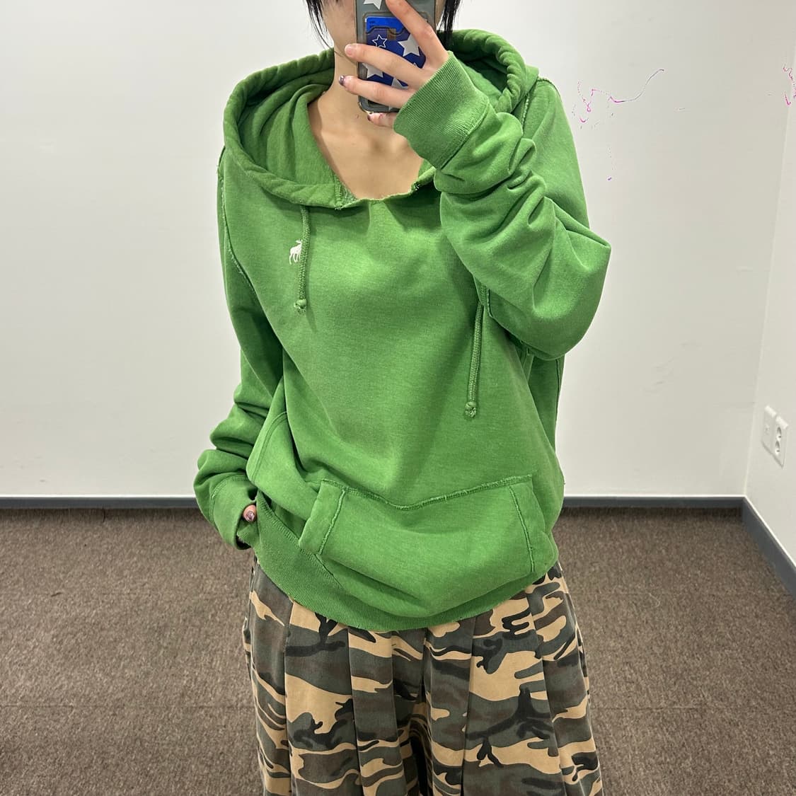 Abercrombie 아베크롬비 넥 트임 그린 후드티 상품이미지1