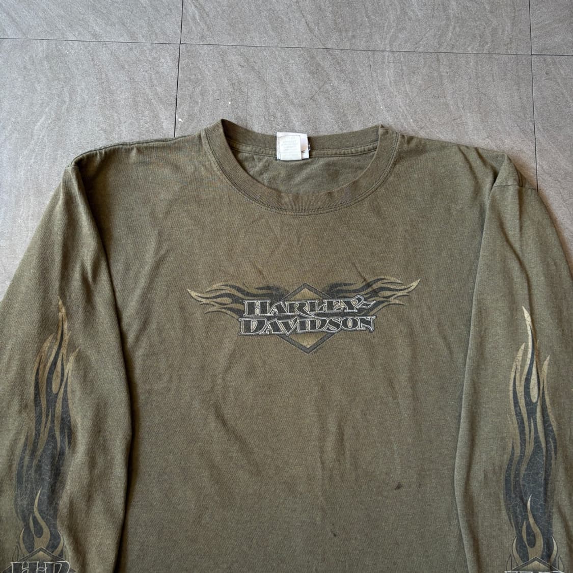 할리데이비슨 정품 미국 생산 카키 플레임 긴팔 티셔츠 상품이미지2