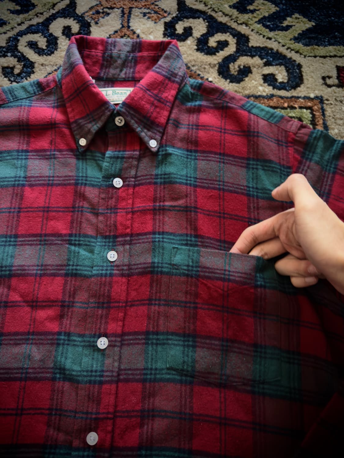 80s 90s USA 엘엘빈 버튼다운 플란넬 타탄 체크셔츠 상품이미지4