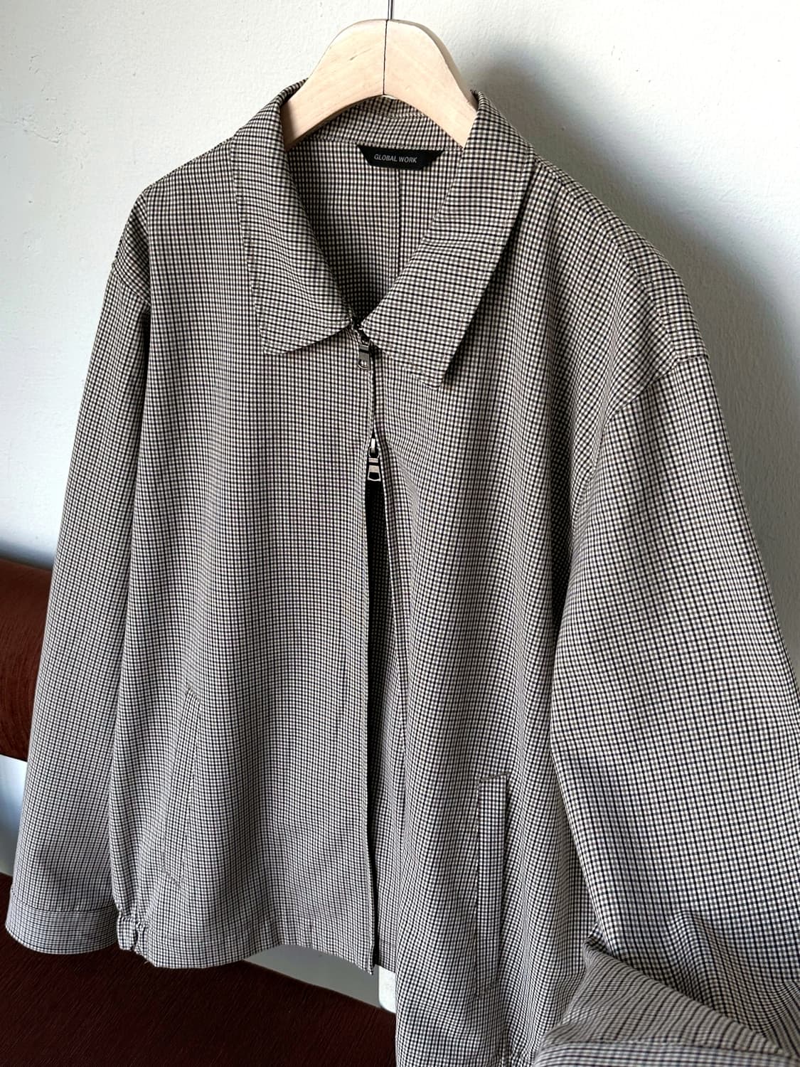High count rayon poly check 2way zip blo 상품이미지1