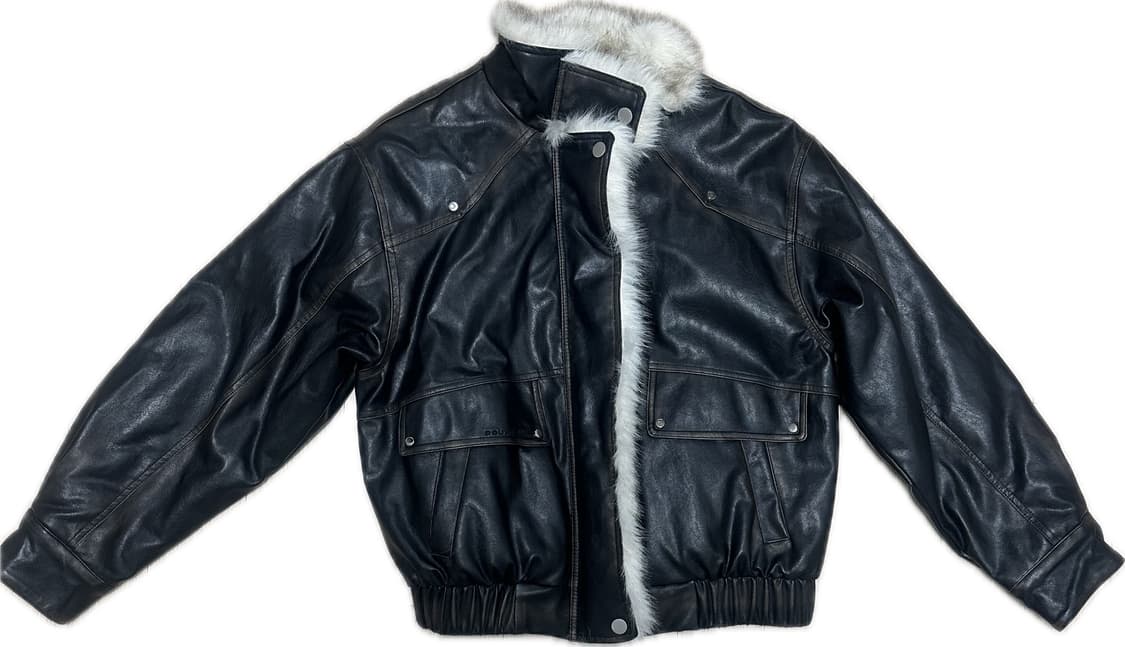 러프넥 워싱 레더 무스탕 자켓 상품이미지1