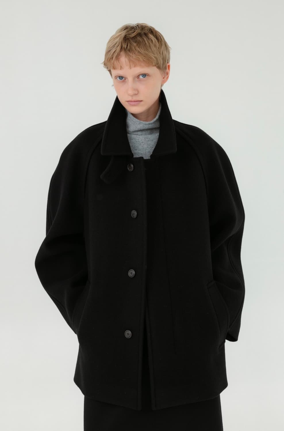 rrace 레이스 울 발마칸 자켓 코트 블랙 상품이미지1