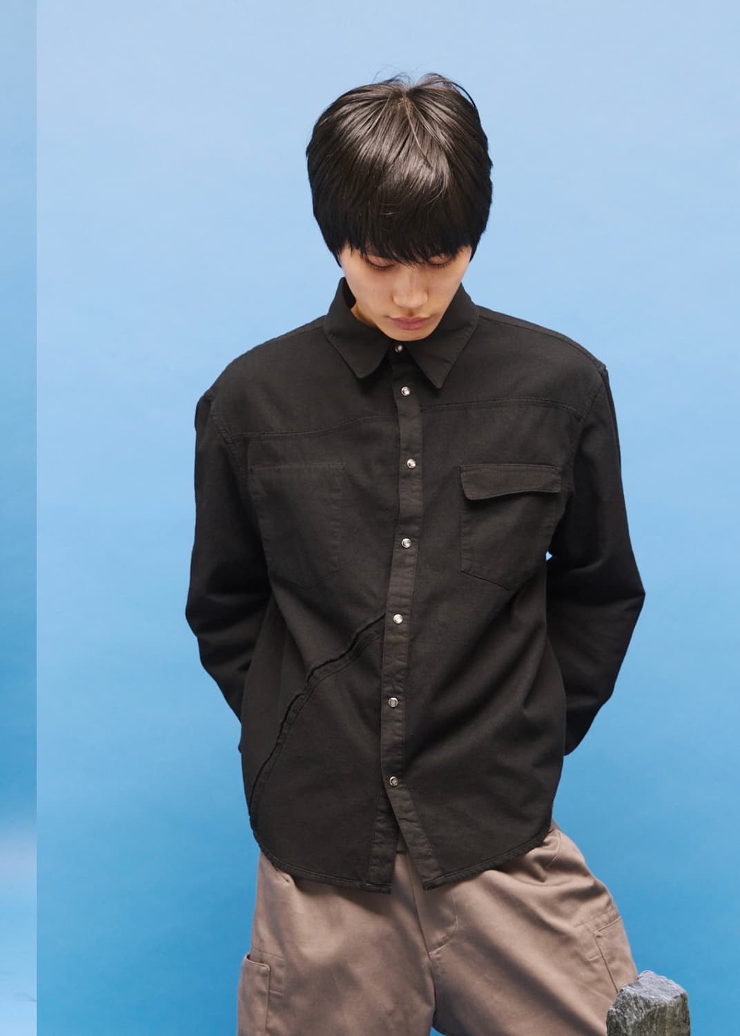 [3] 해칭룸 리버스 웨스턴 셔츠 오버 다이드 블랙 shirt 상품이미지5