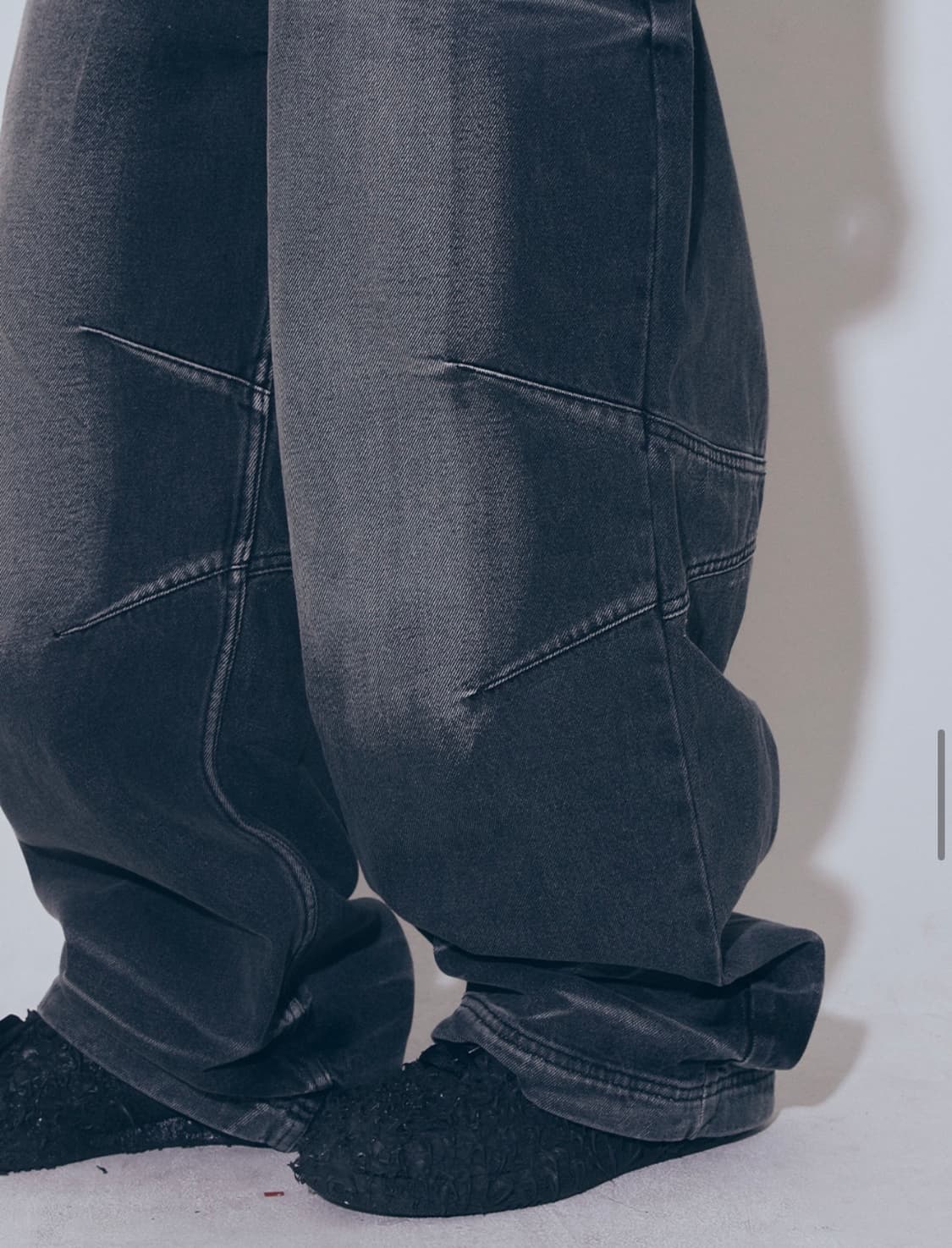 비엘알 엠보스드 웨이브 워싱 와이드 데님 팬츠 블루 S 상품이미지5