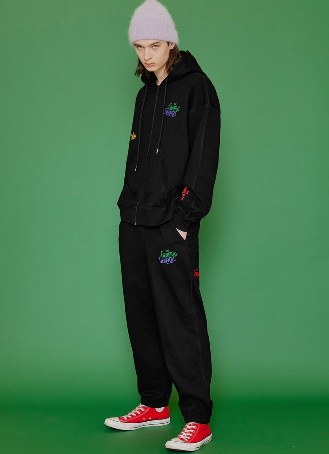 제너럴아이디어 엠브로이더 로고 자수 후드티 후디 블랙 M 상품이미지4