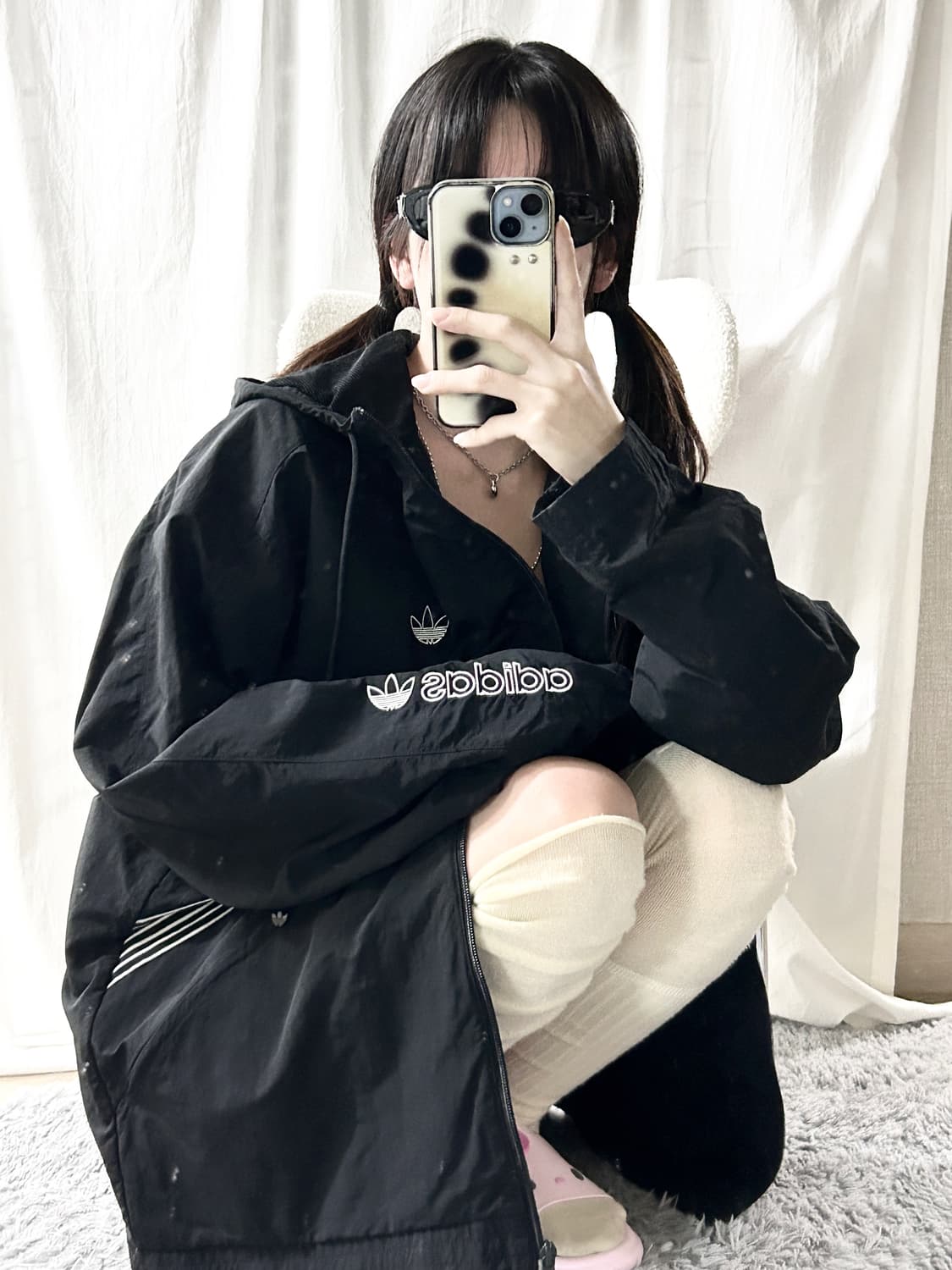 아디다스 자수로고 블랙 나일론 자켓 상품이미지1