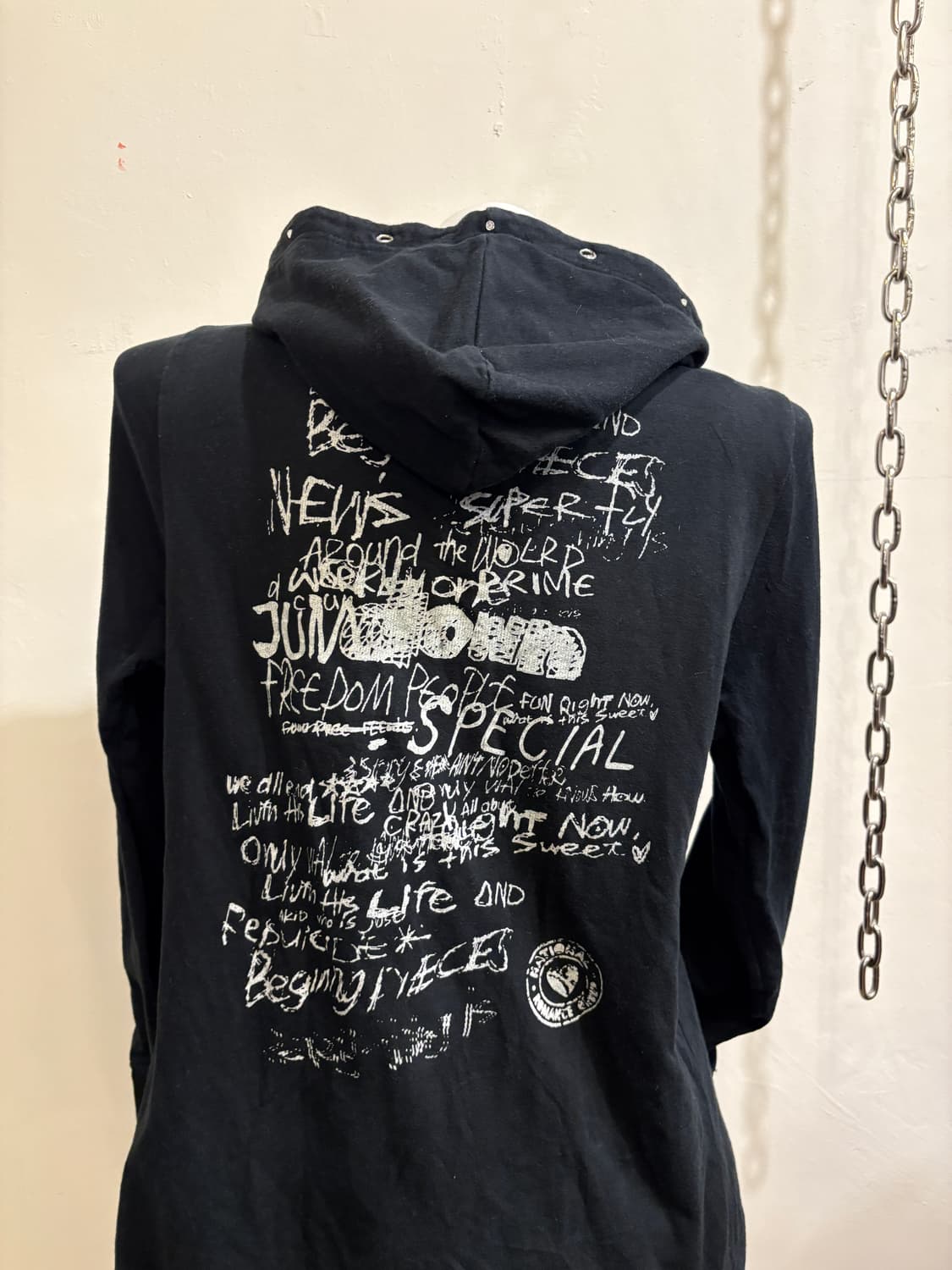 스컬 레터링 프린팅 블랙 후드집업 펑크 상품이미지3