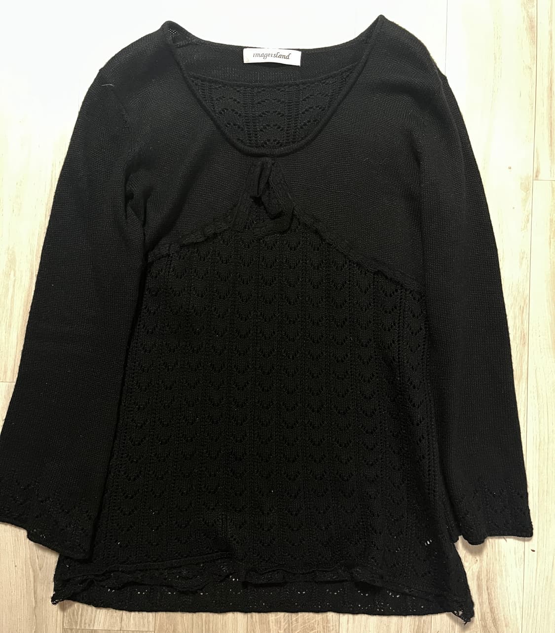 크로쉐 니트 블랙 일본 빈티지 (울 30%) 상품이미지1