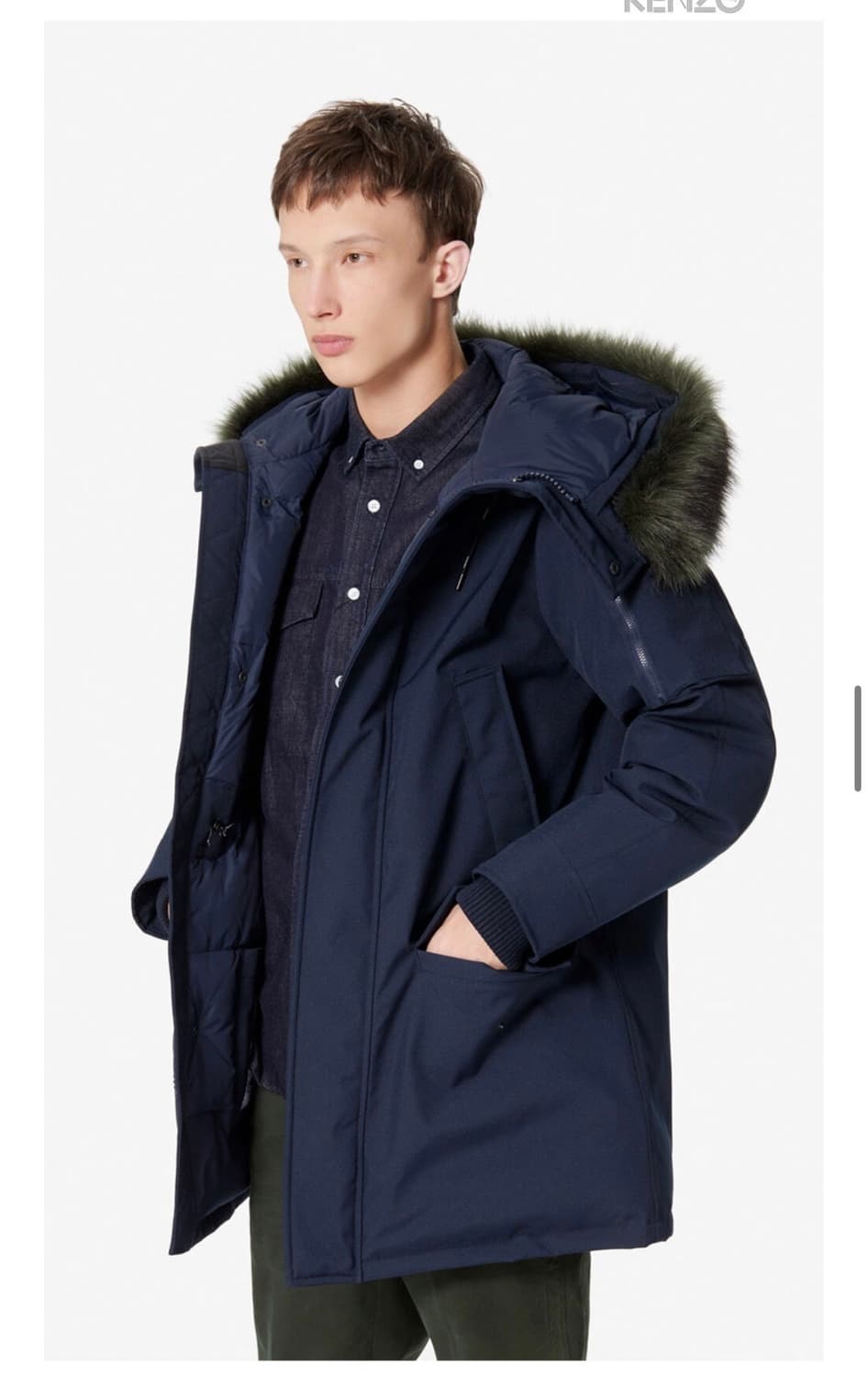 (구매가130만원)겐조 로고 패치 롱 다운 패딩 후드 자켓 NVY 상품이미지1