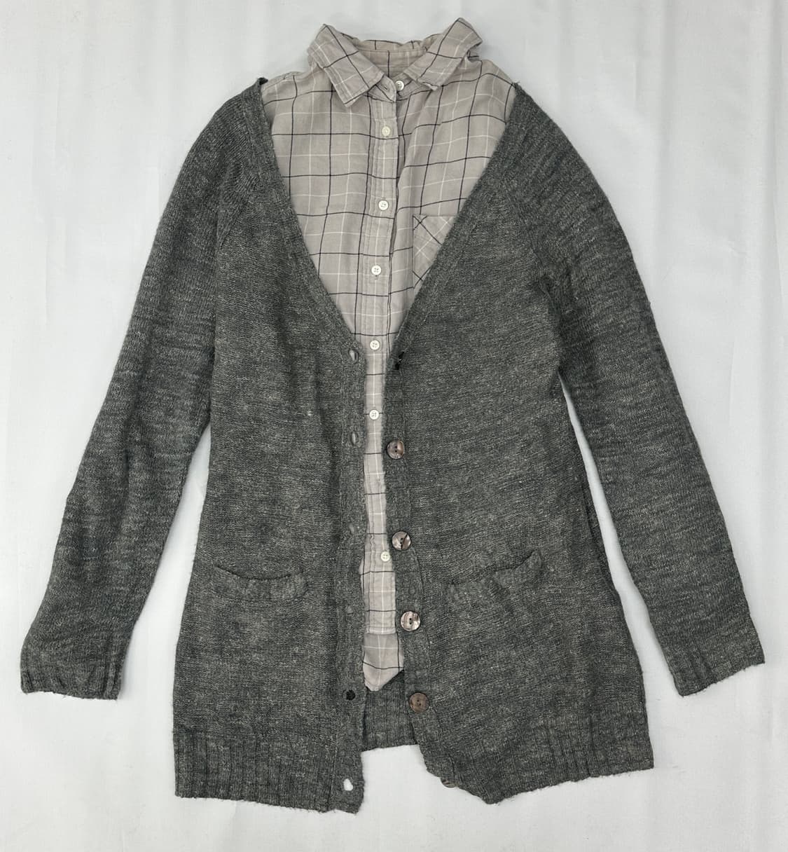 🩶사와코의 그레이 코디세트🩶 가디건 체크 셔츠 일본 빈티지 그런지 상품이미지2