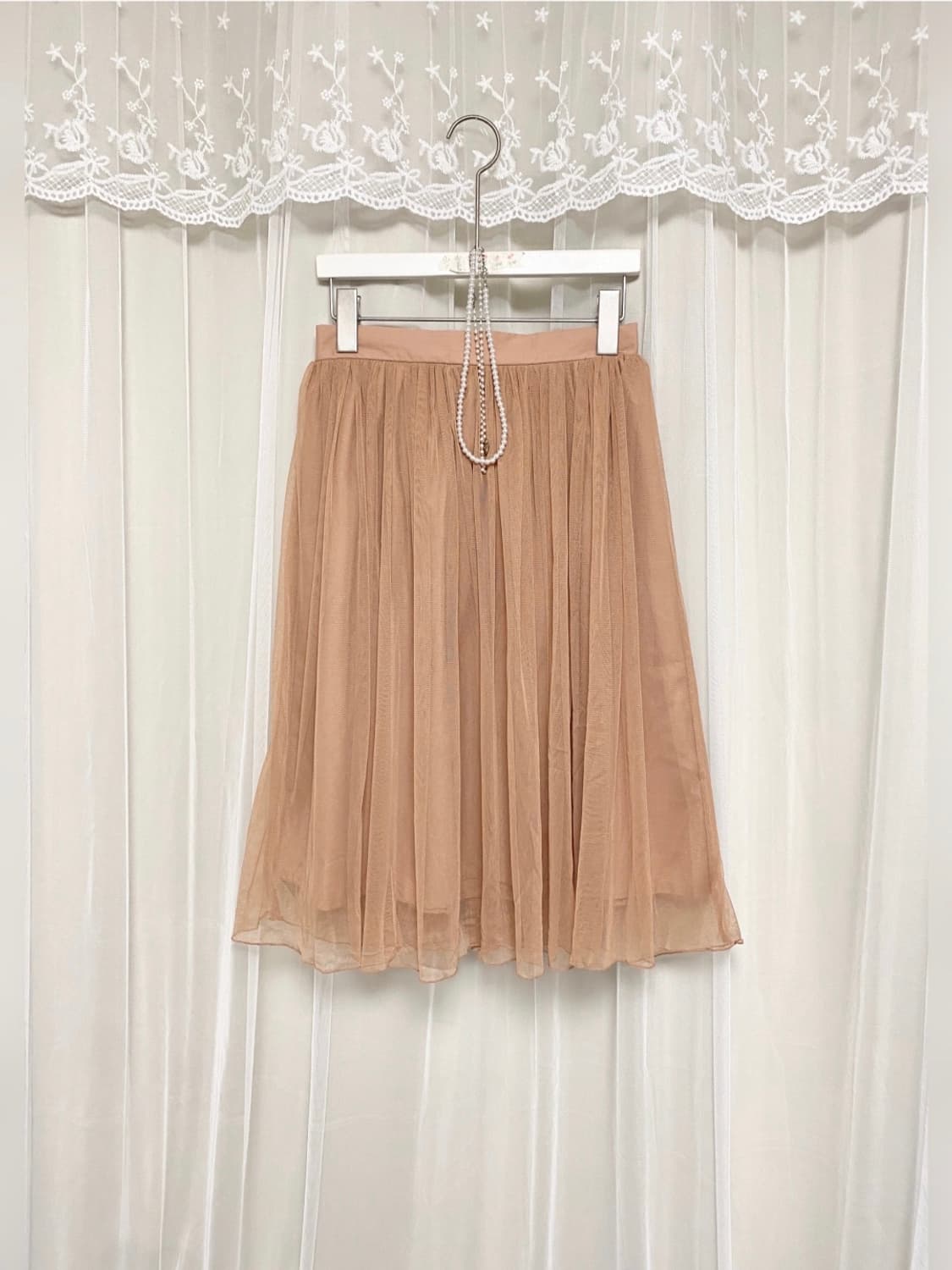 Romantic Brown Chiffon Midi Skirt 상품이미지1