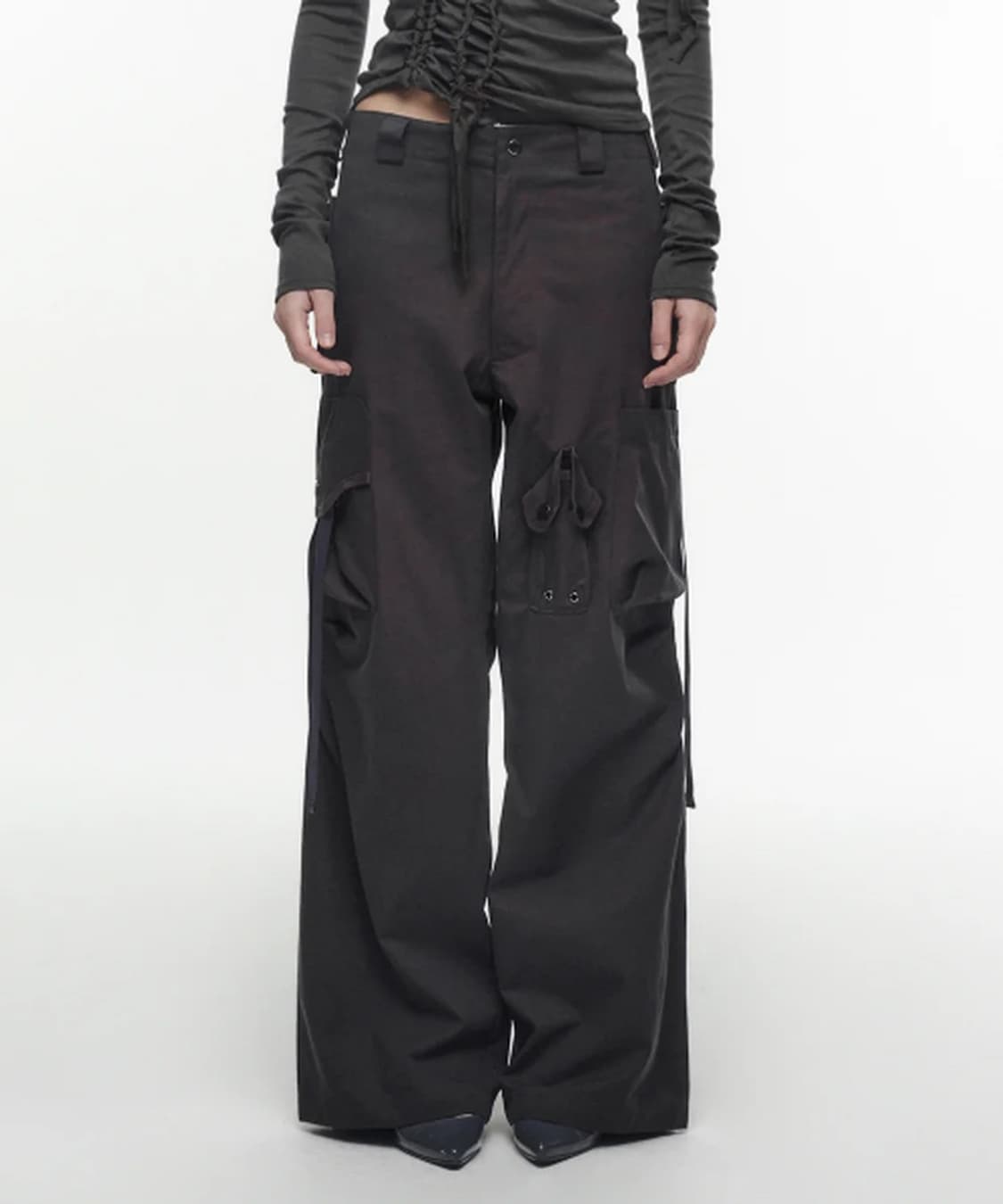 NACHE STRAP CARGO PANTS (UNISEX) BLACK 상품이미지1