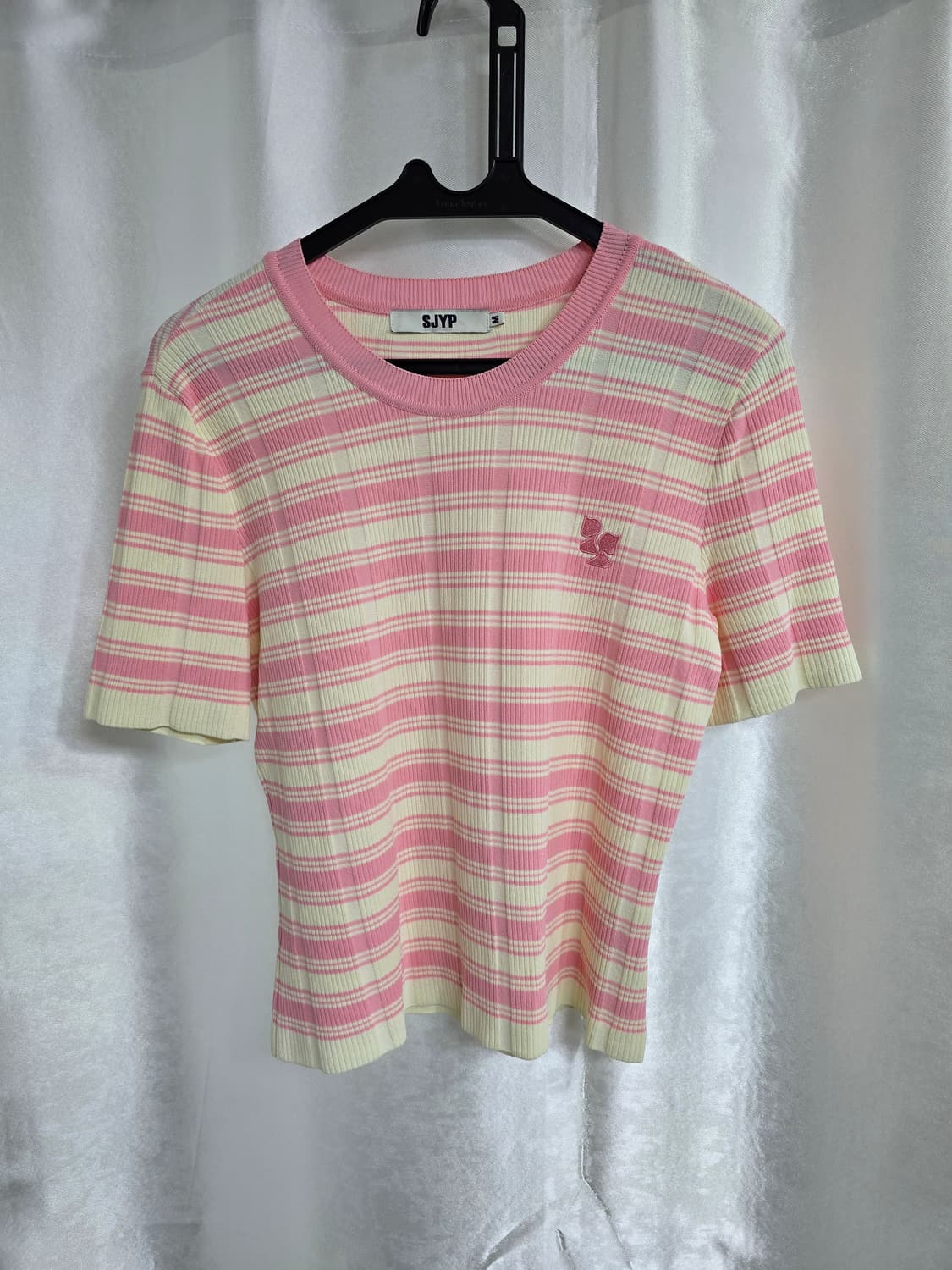 SJYP 핑크 스트라이프 반팔 니트 (1689) 상품이미지1