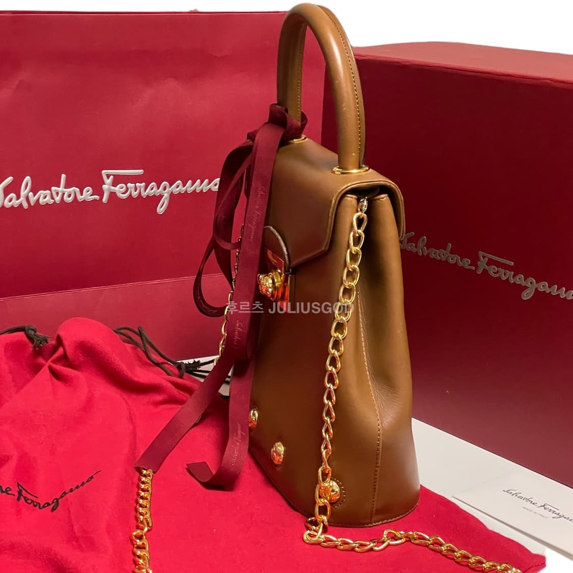 [정품/OS] Ferragamo 페라가모 레더 토트백 체인 크로스백 상품이미지7