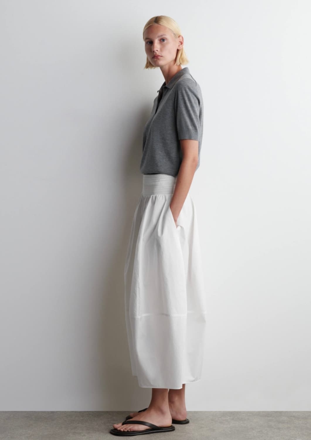 Cos 코스 치마 스모킹 패널 미디 스커트 화이트 상품이미지2