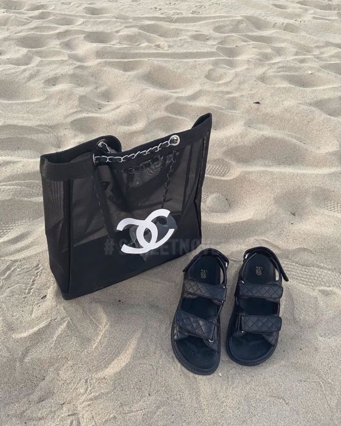 샤넬 뷰티 메쉬 비치백  골드체인 에코백 상품이미지3