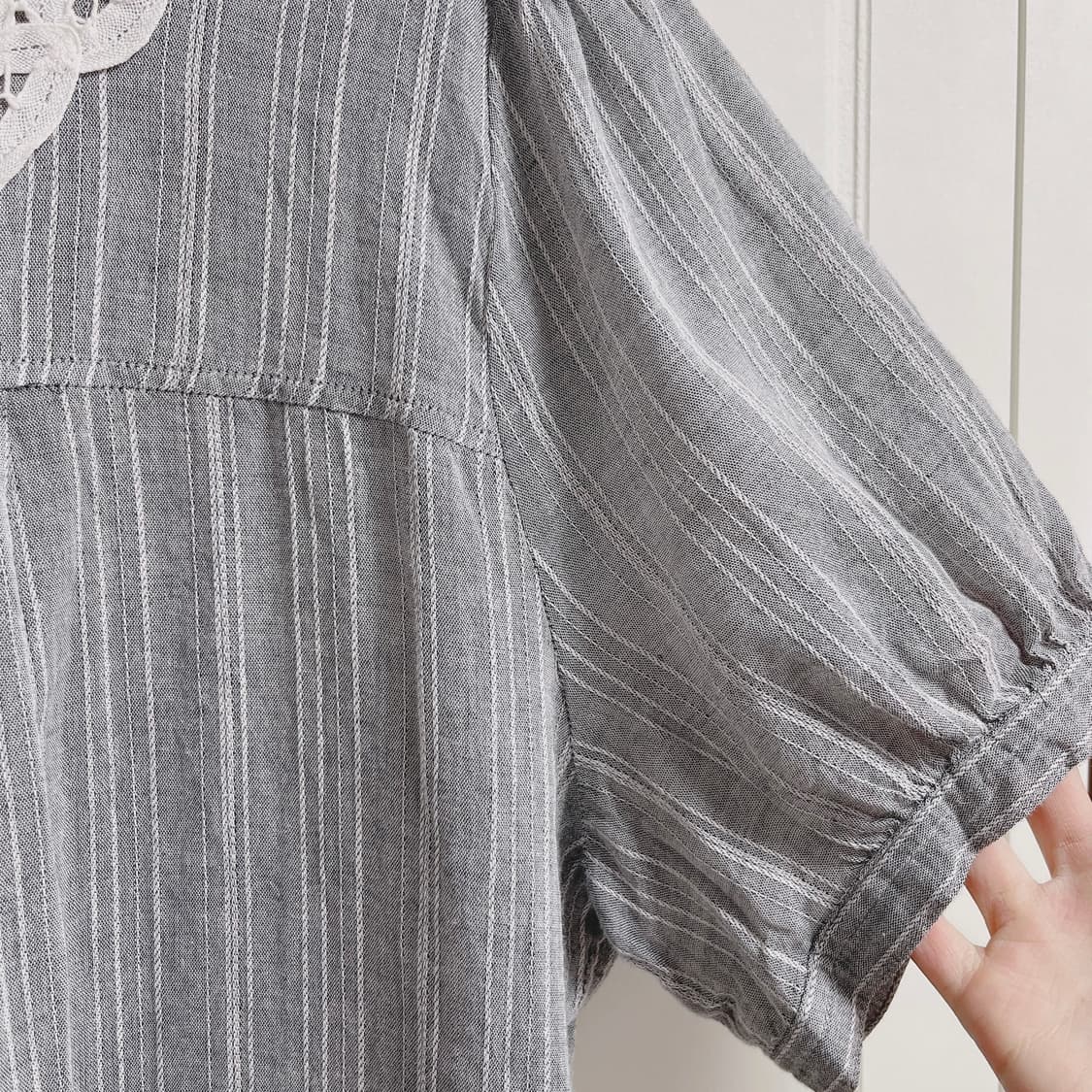 빈티지 모리 크로셰 단가라 반팔 블라우스 원피스 상품이미지4