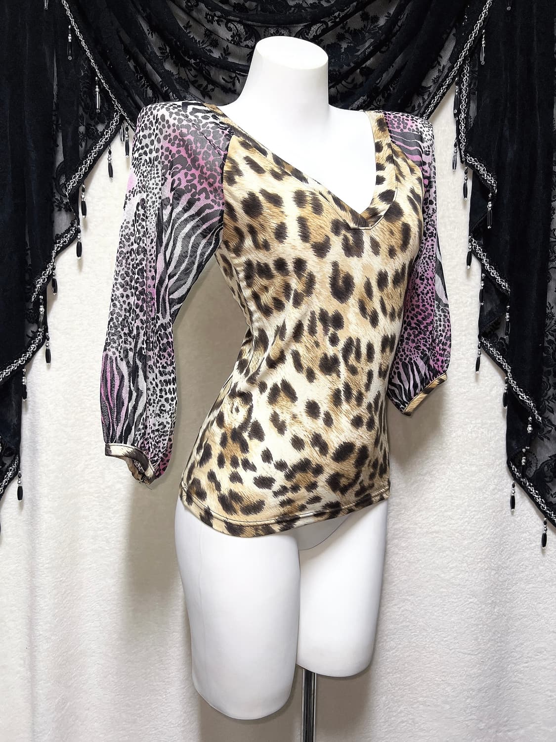 오네갸루 히메 펑크 레오파드 호피 지브라 애니멀 블라우스탑 섹시 시부야 상품이미지3