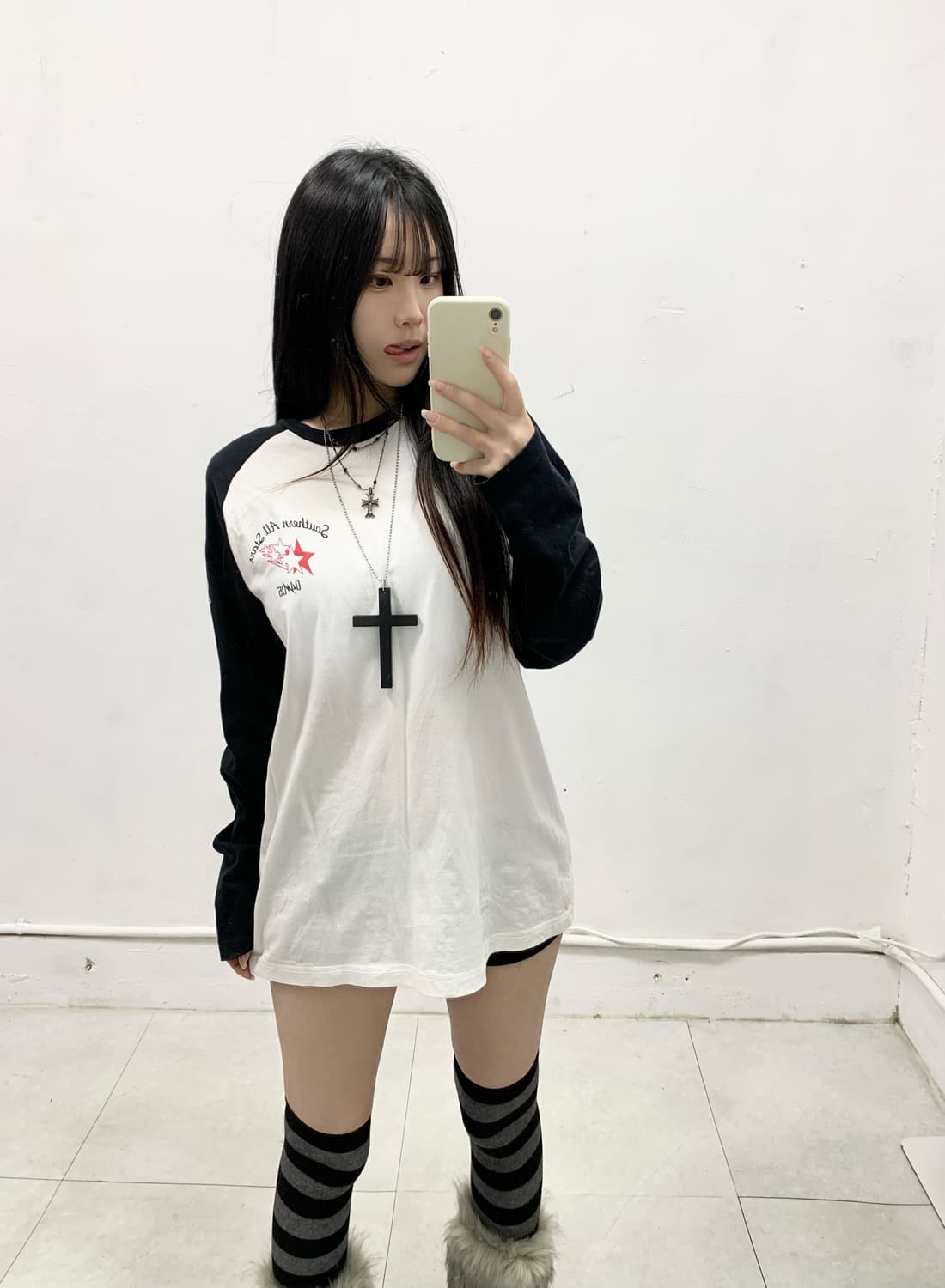 [AMUSE] 어뮤즈 y2k 펑크 올스타 배색 롱슬리브 상품이미지2