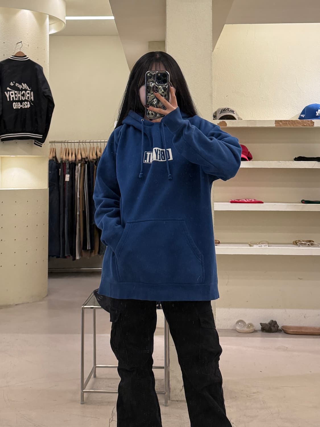 오베이 백로고 스레이트 블루 후드티 U1674 상품이미지1