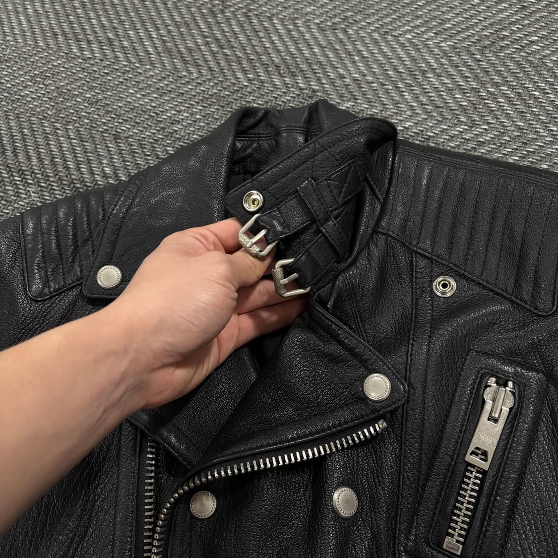 Quilting Lamb skin biker jacket 상품이미지4